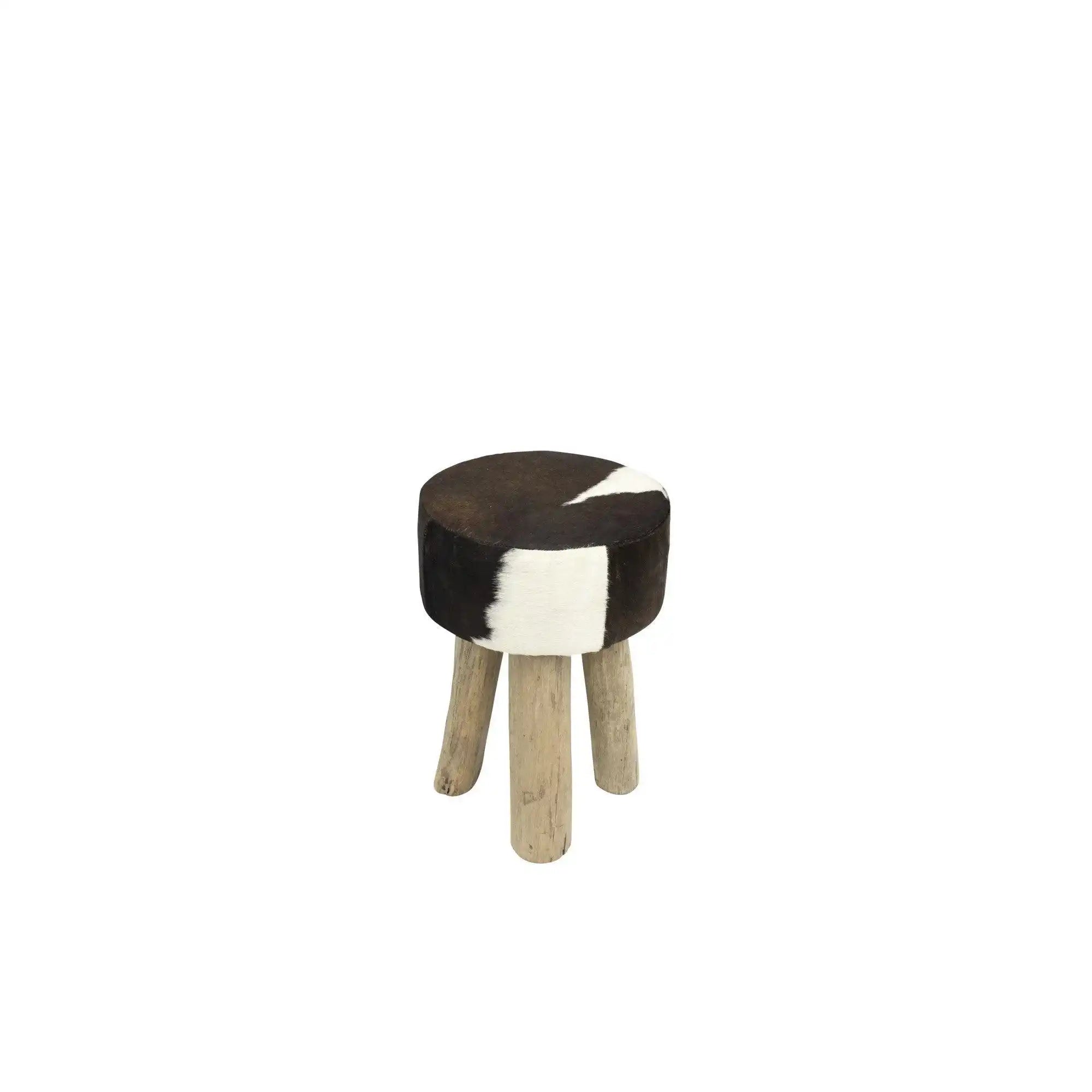 Holz Hocker Rindsleder Kuh dunkelbraun rund - HomeDesign Knaus