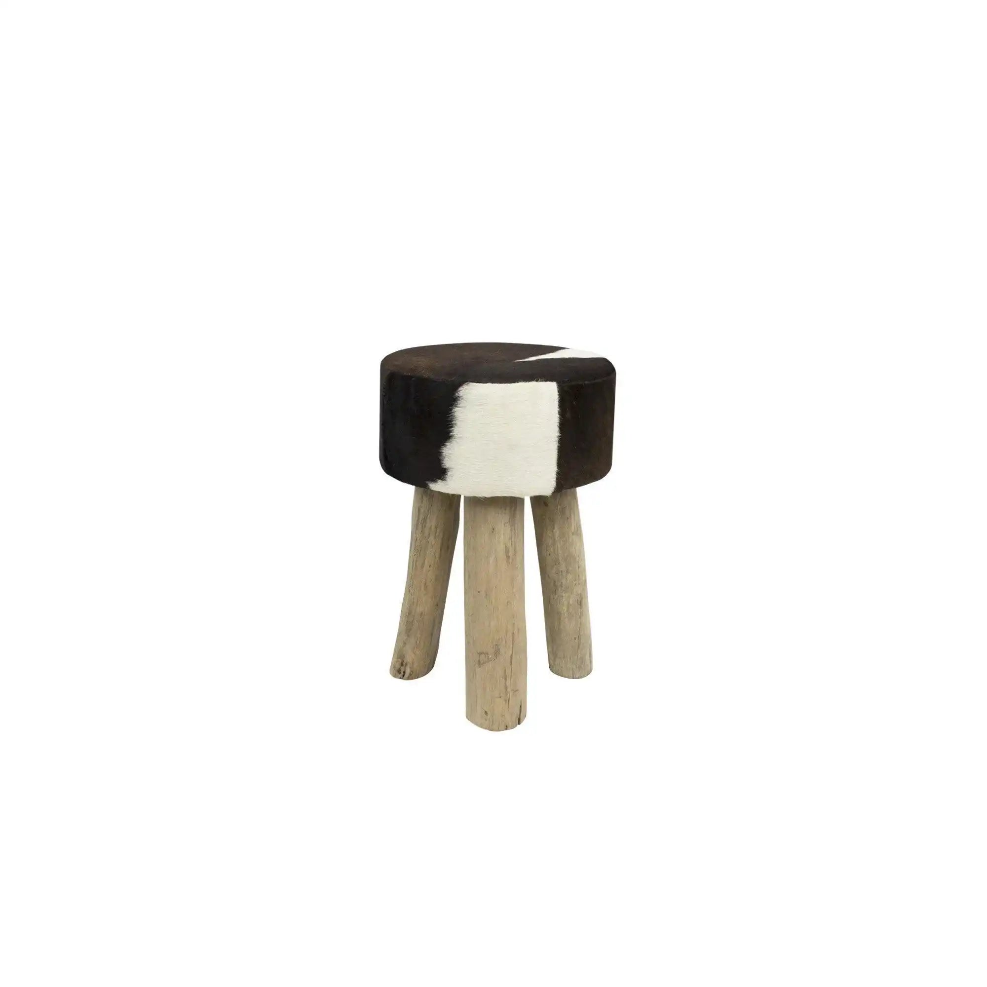 Holz Hocker Rindsleder Kuh dunkelbraun rund - HomeDesign Knaus