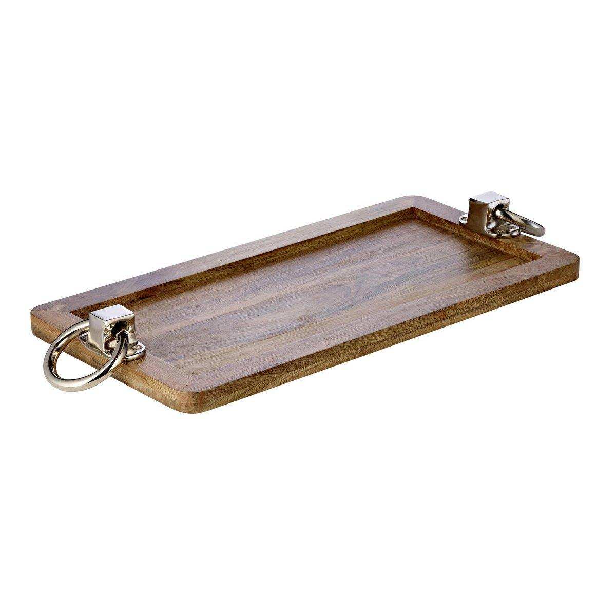 Holztablett mit Griffen massiven Mangoholz vernickelt 60cm - HomeDesign Knaus