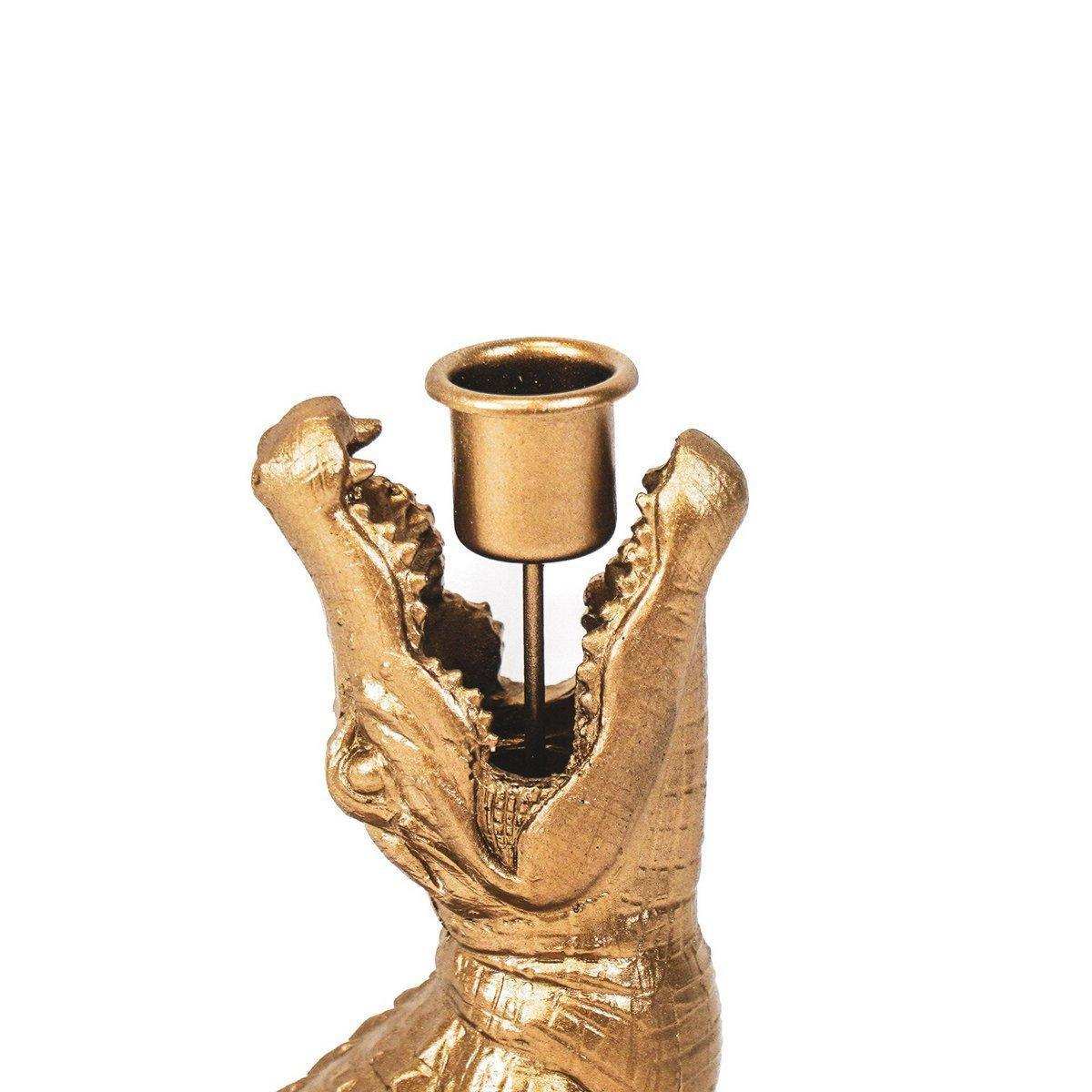 Housevitamin Krokodil-Kerzenhalter – Gold – 15 x 18 x 12 cm - HomeDesign Knaus