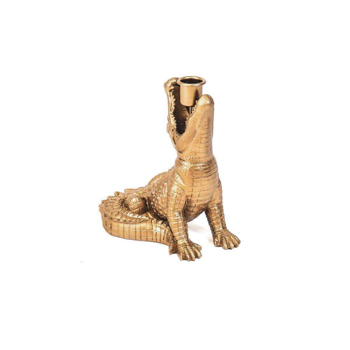 Housevitamin Krokodil-Kerzenhalter – Gold – 15 x 18 x 12 cm - HomeDesign Knaus