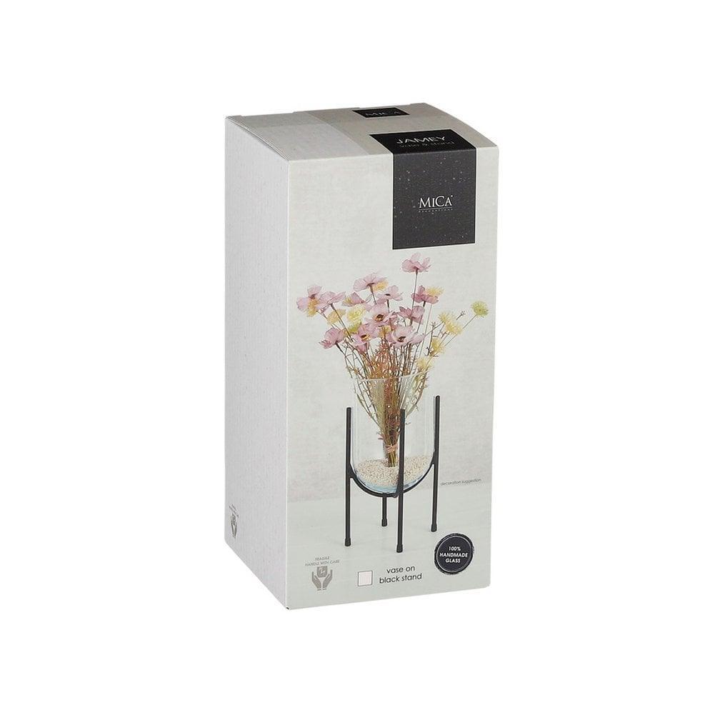 Jamey Vase auf Ständer – H31 x Ø17 cm – Transparent, Schwarz - HomeDesign Knaus