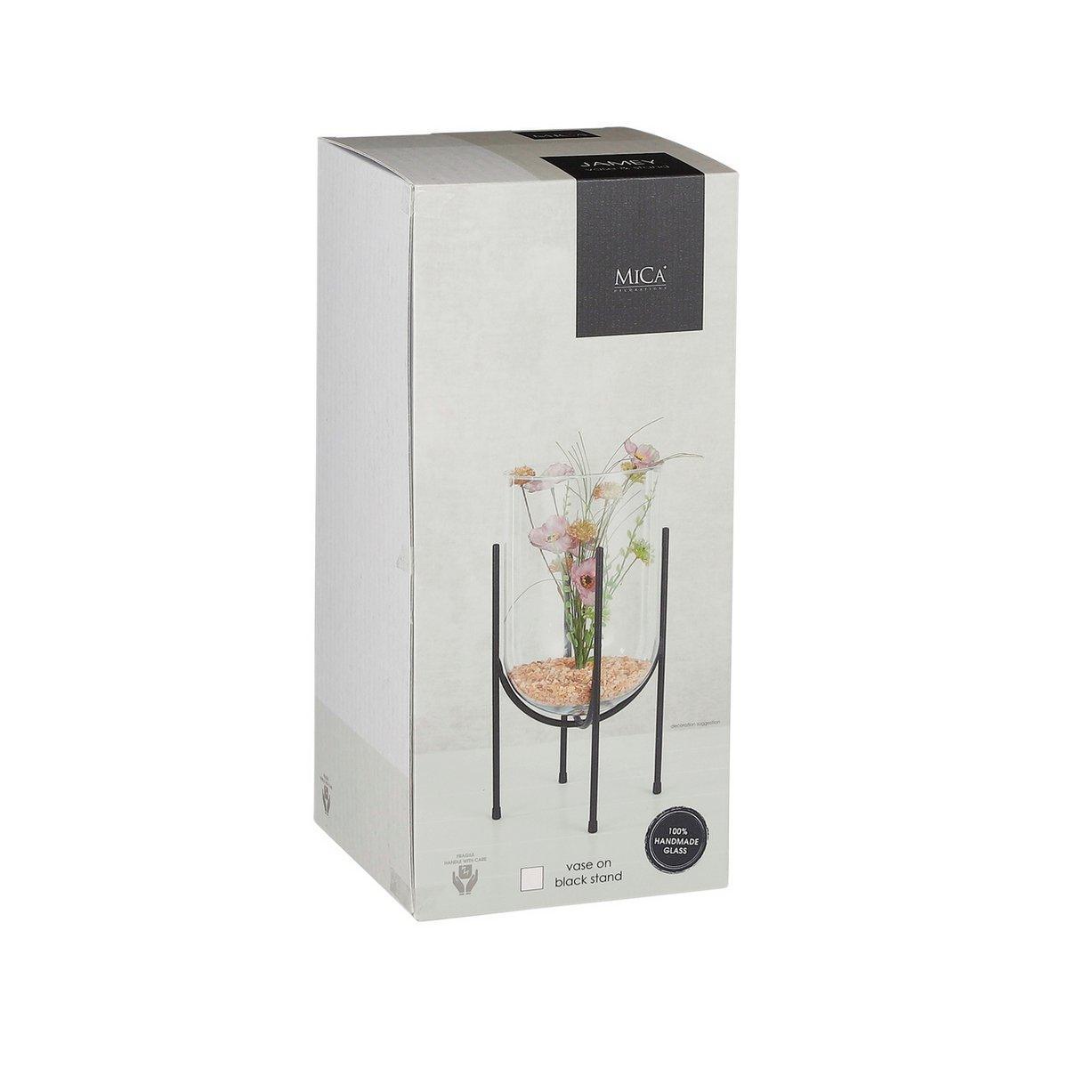 Jamey Vase auf Ständer – H40 x Ø21,5 cm – Transparent, Schwarz - HomeDesign Knaus