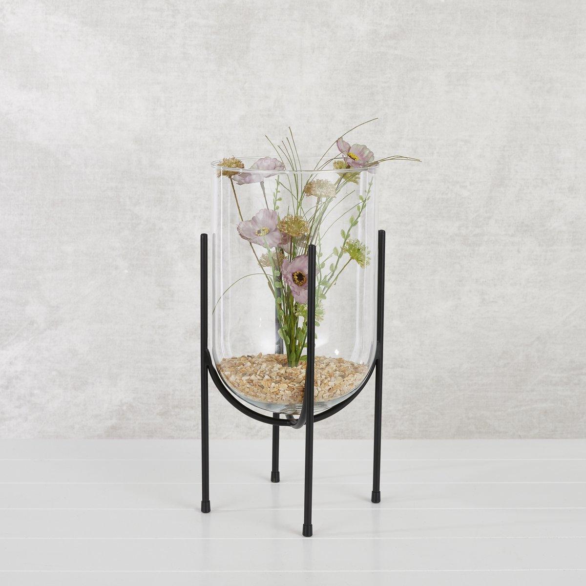 Jamey Vase auf Ständer – H40 x Ø21,5 cm – Transparent, Schwarz - HomeDesign Knaus