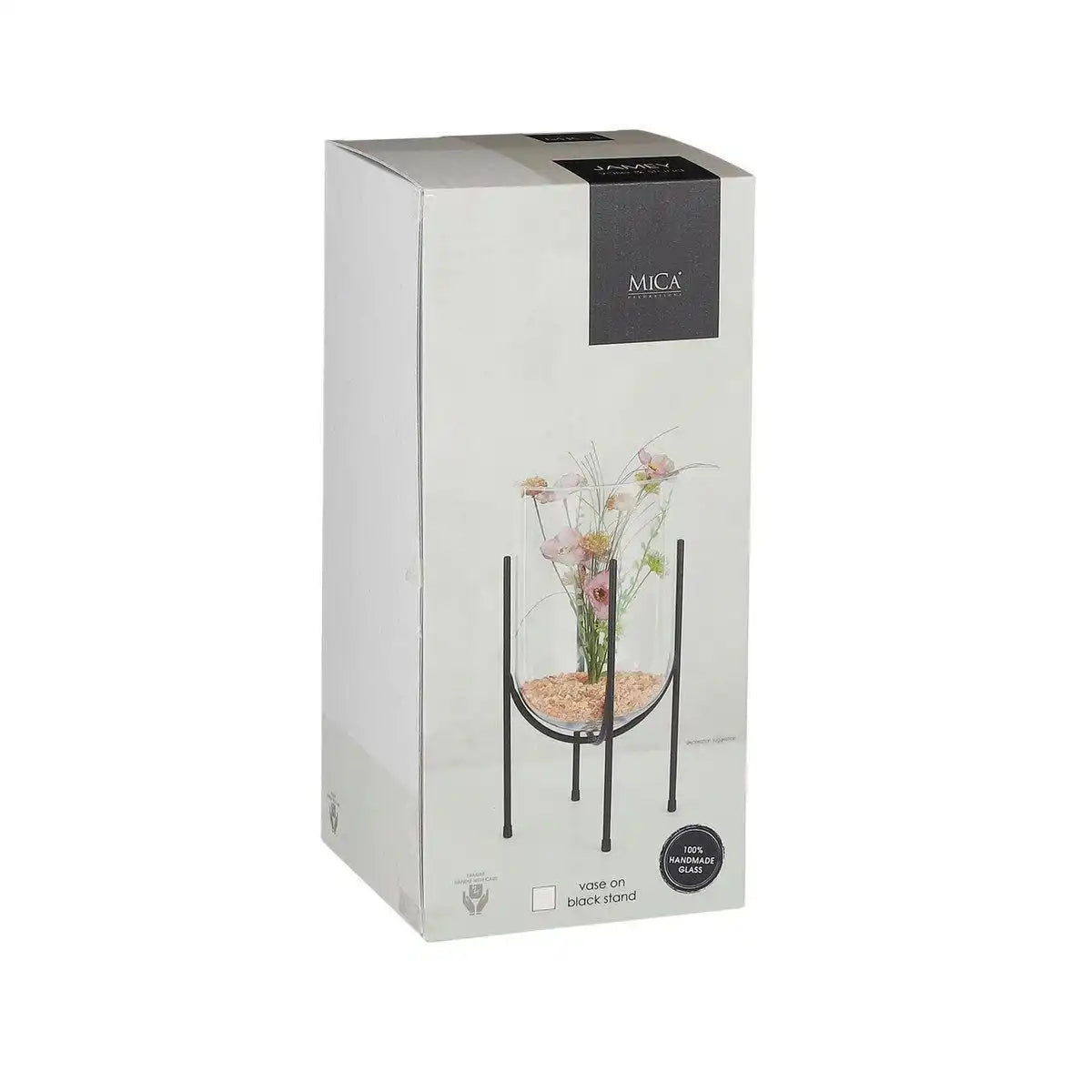 Jamey Vase auf Ständer – H40 x Ø21,5 cm – Transparent, Schwarz - HomeDesign Knaus