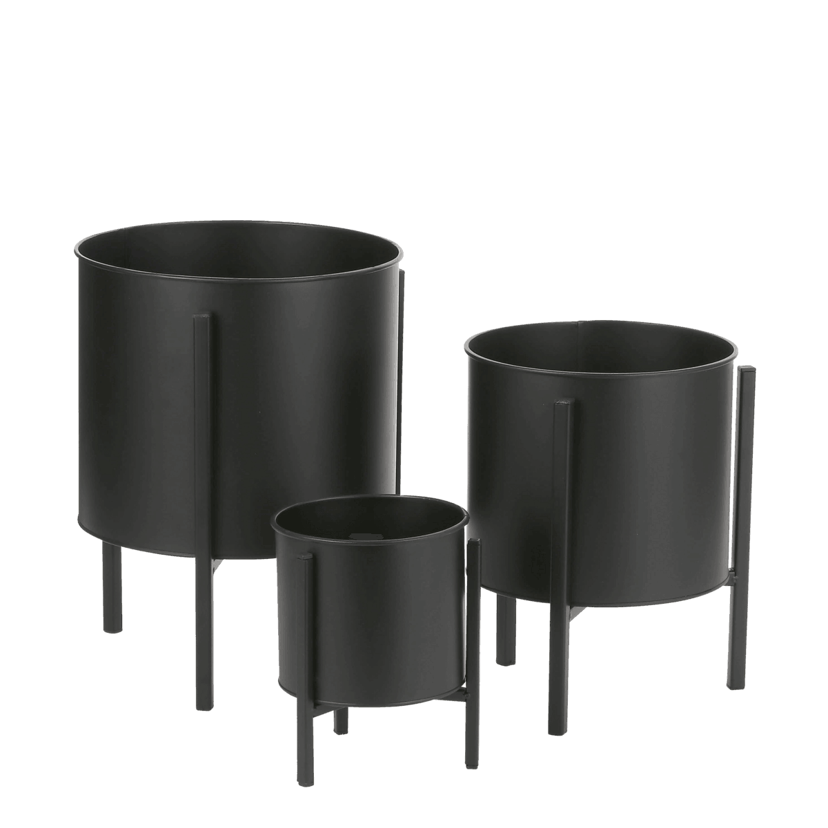 Jessy Blumentopf auf Ständer – 3er-Set – H35 x Ø27 cm – Metall – Schwarz - HomeDesign Knaus