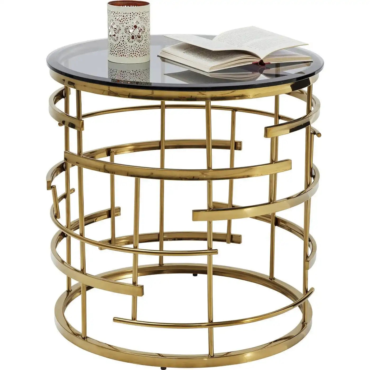 Jupiter Beistelltisch Gold Chrom Pulverbeschichtet Sicherheitsglas 55cm - HomeDesign Knaus