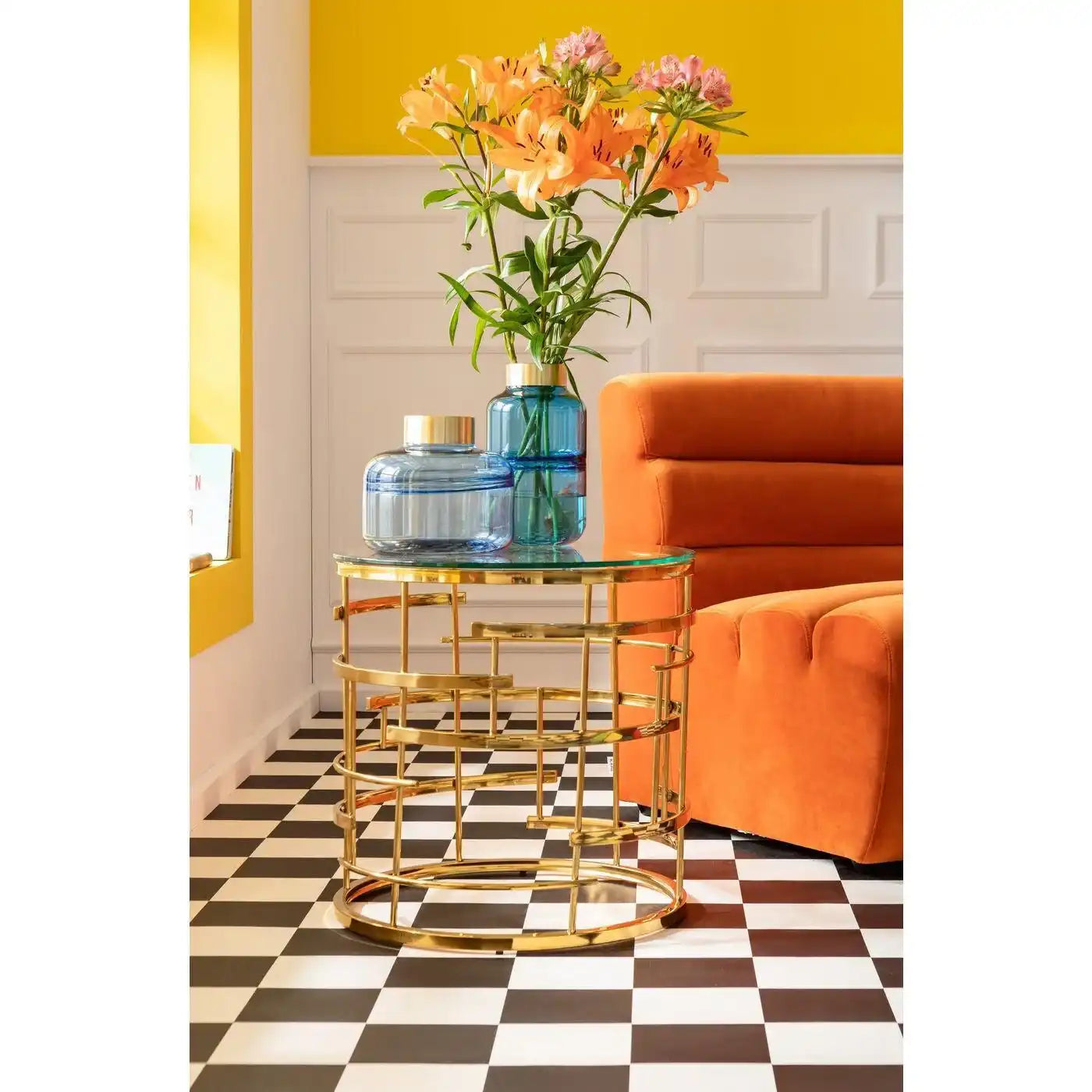 Jupiter Beistelltisch Gold Chrom Pulverbeschichtet Sicherheitsglas 55cm - HomeDesign Knaus