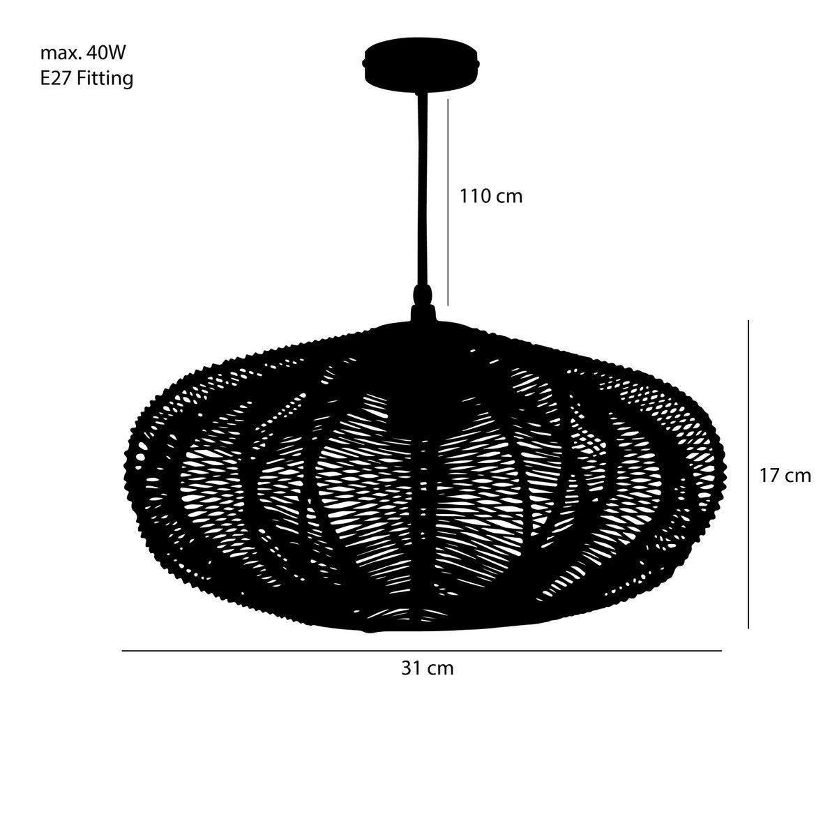 Kanti Hängelampe – H17 x Ø31 cm – Metall – Schwarz - HomeDesign Knaus