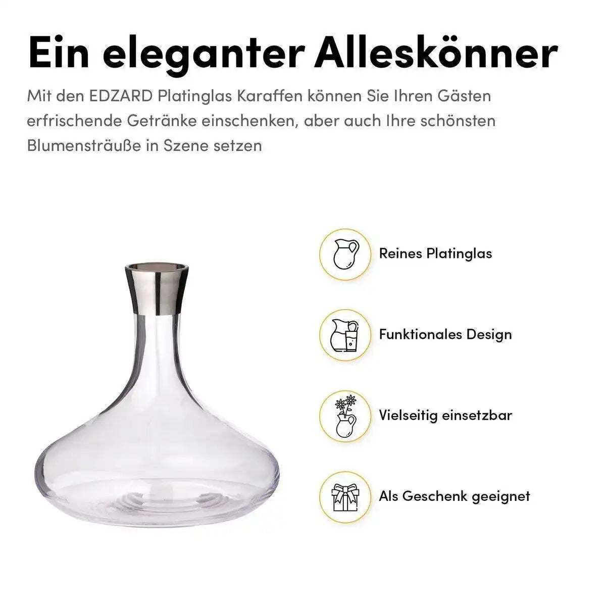 Karaffe Edward mundgeblasenes Kristallglas mit Platinrand 1,6L - HomeDesign Knaus