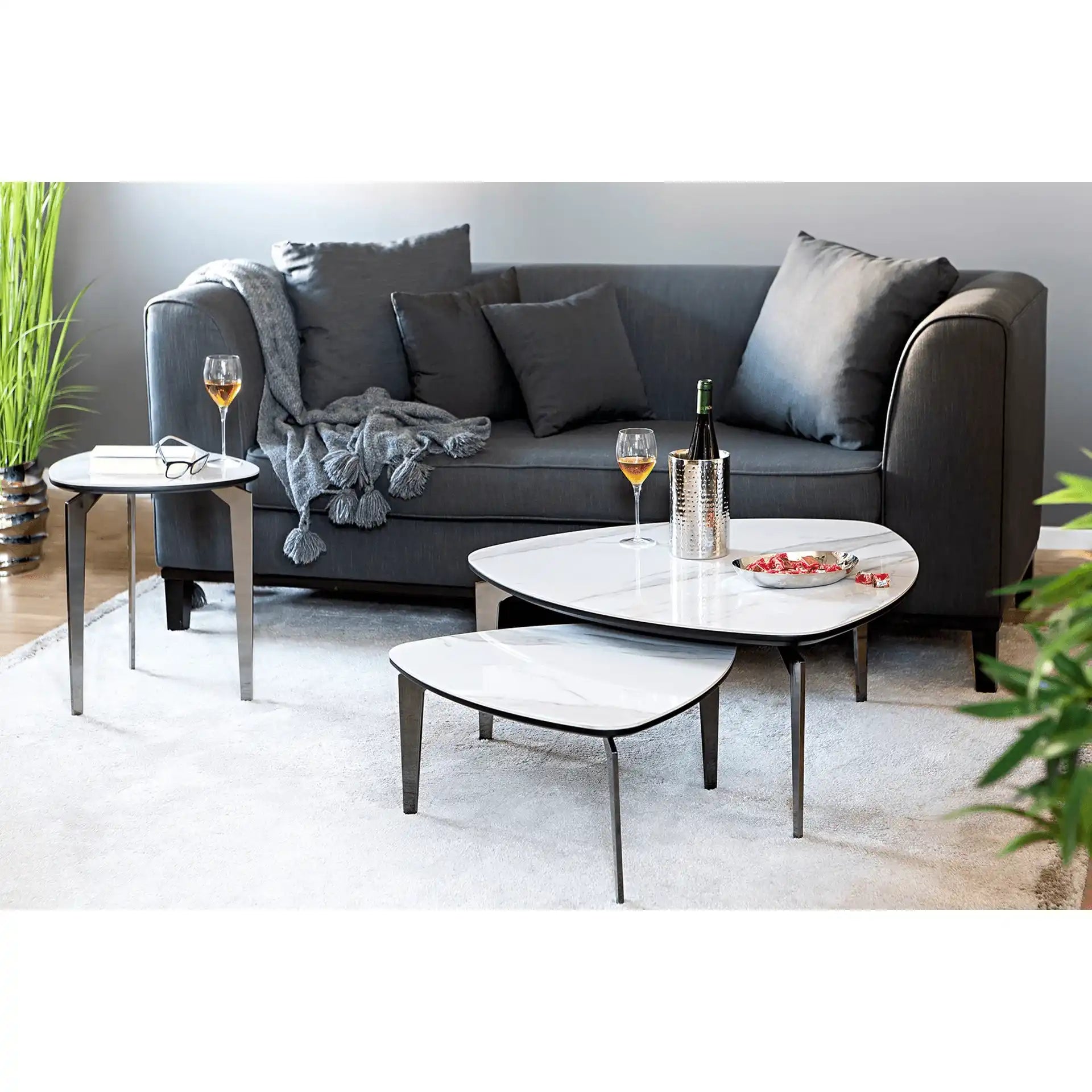 Kelon Designer Couchtisch Bestelltisch Keramik Stahl Mamoroptik 62cm - HomeDesign Knaus