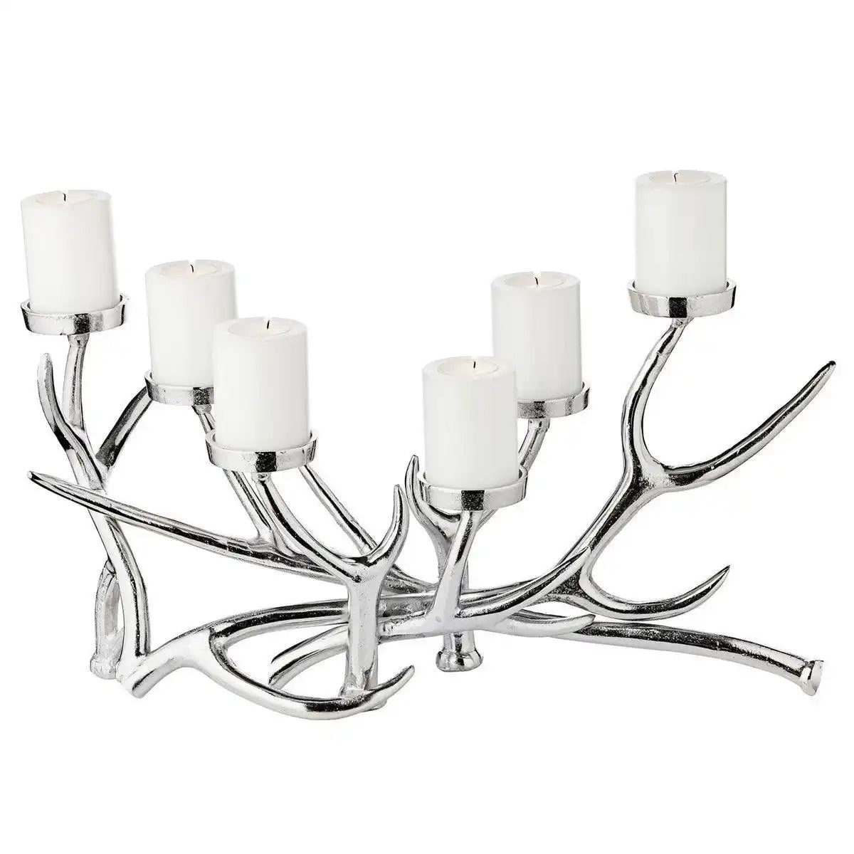 Kerzenhalter Kerzenleuchter James Geweih-Design Aluminium vernickelt - HomeDesign Knaus