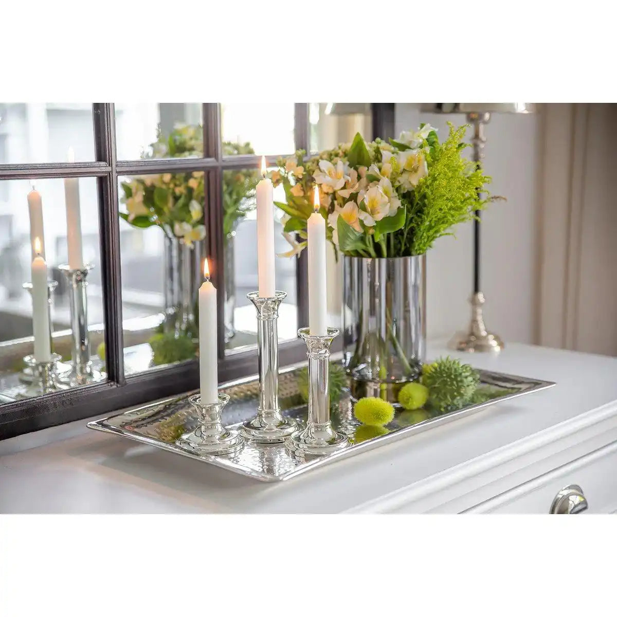 Kerzenleuchter Fiona für Stabkerze, Höhe 15 cm, edel versilbert, anlaufgeschützt - HomeDesign Knaus