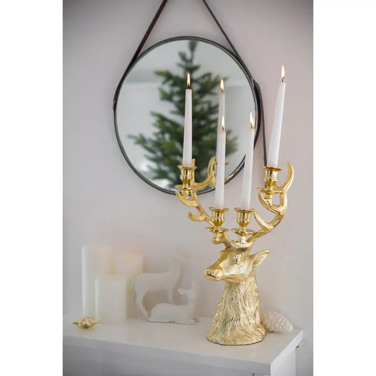 Kerzenleuchter Hirsch Richard für 4 Stabkerzen, Höhe 43 cm, Gold - HomeDesign Knaus