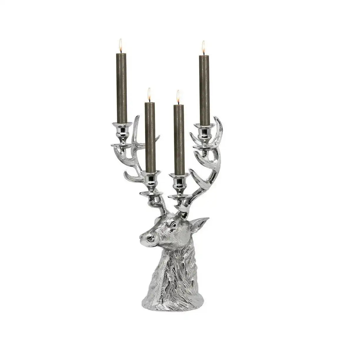 Kerzenleuchter Hirsch Richard für 4 Stabkerzen, Höhe 43 cm Silber - HomeDesign Knaus