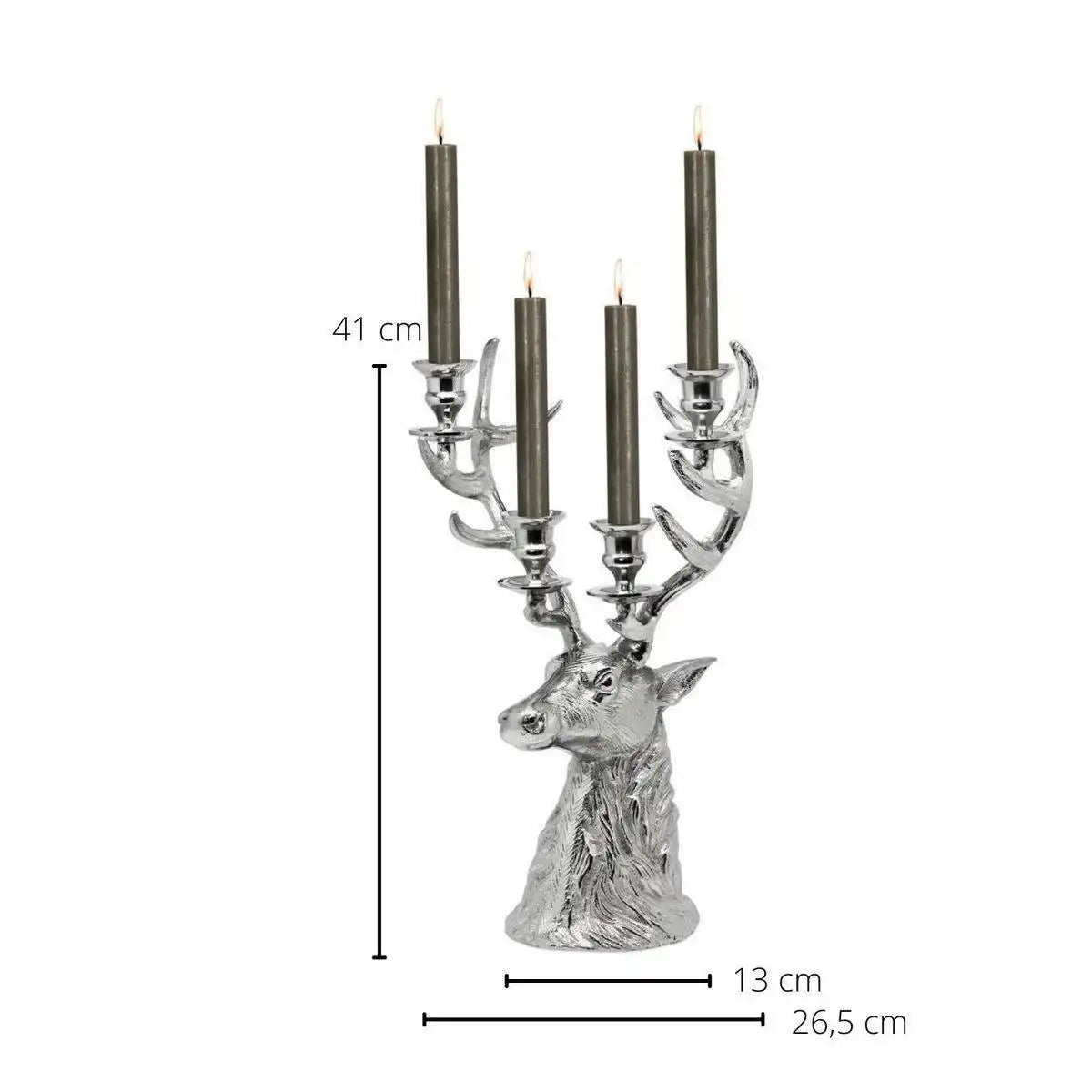 Kerzenleuchter Hirsch Richard für 4 Stabkerzen, Höhe 43 cm Silber - HomeDesign Knaus