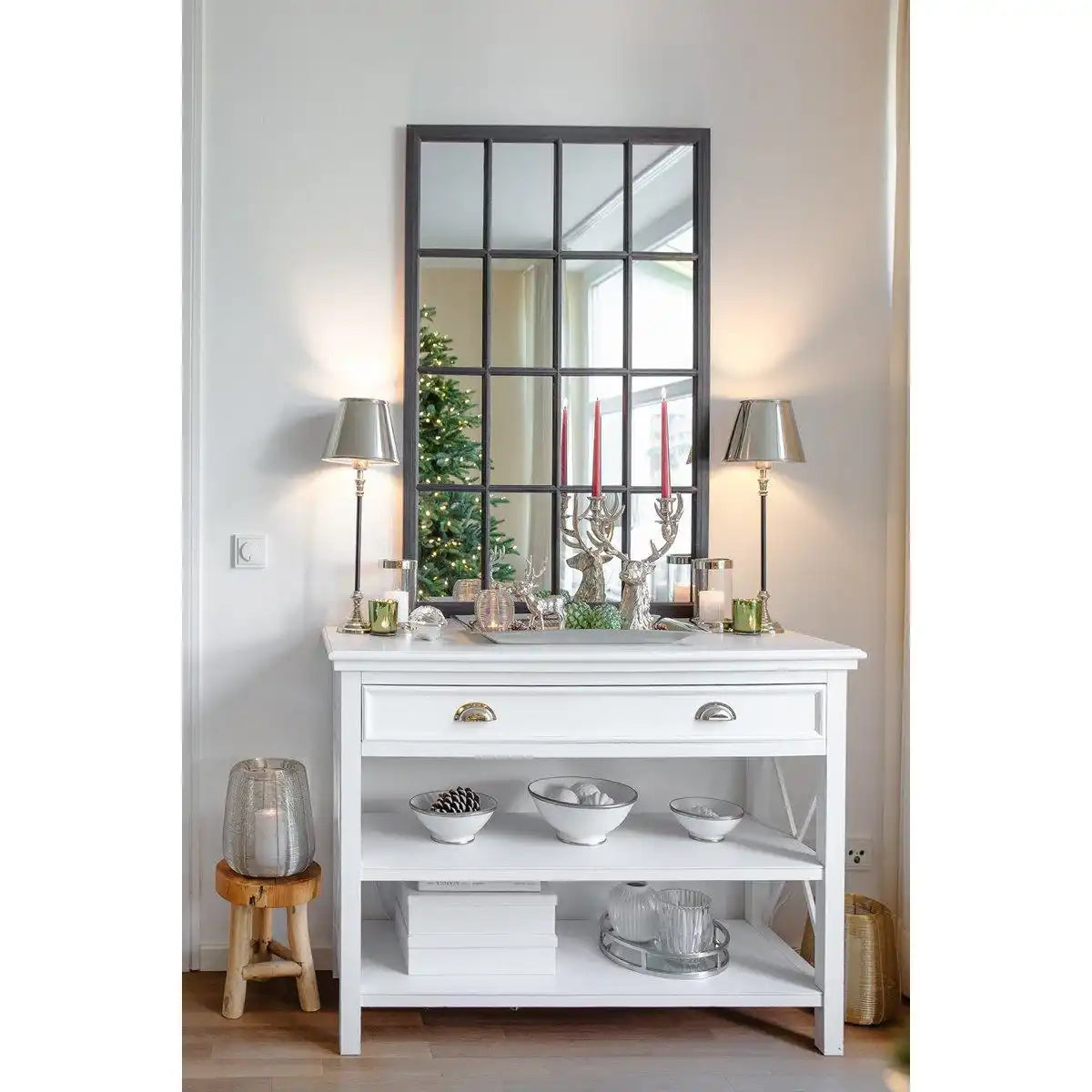 Kerzenleuchter Kerzenhalter Hirsch Geweih Höhe 33 cm, Aluminium vernickelt, für 2 Stabkerzen - HomeDesign Knaus