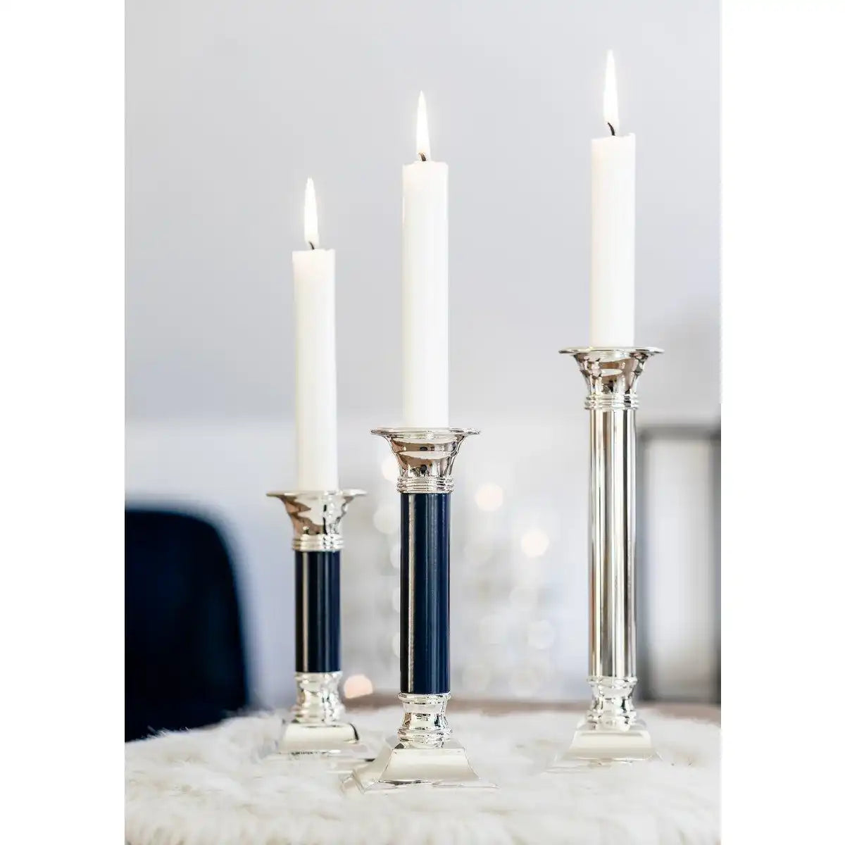 Kerzenleuchter Lincoln für Stabkerze,edel versilbert, anlaufgeschützt, Höhe 19 cm - HomeDesign Knaus