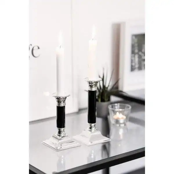 Kerzenleuchter Lincoln mit schwarzem Schaft edel versilbert 19 cm - HomeDesign Knaus