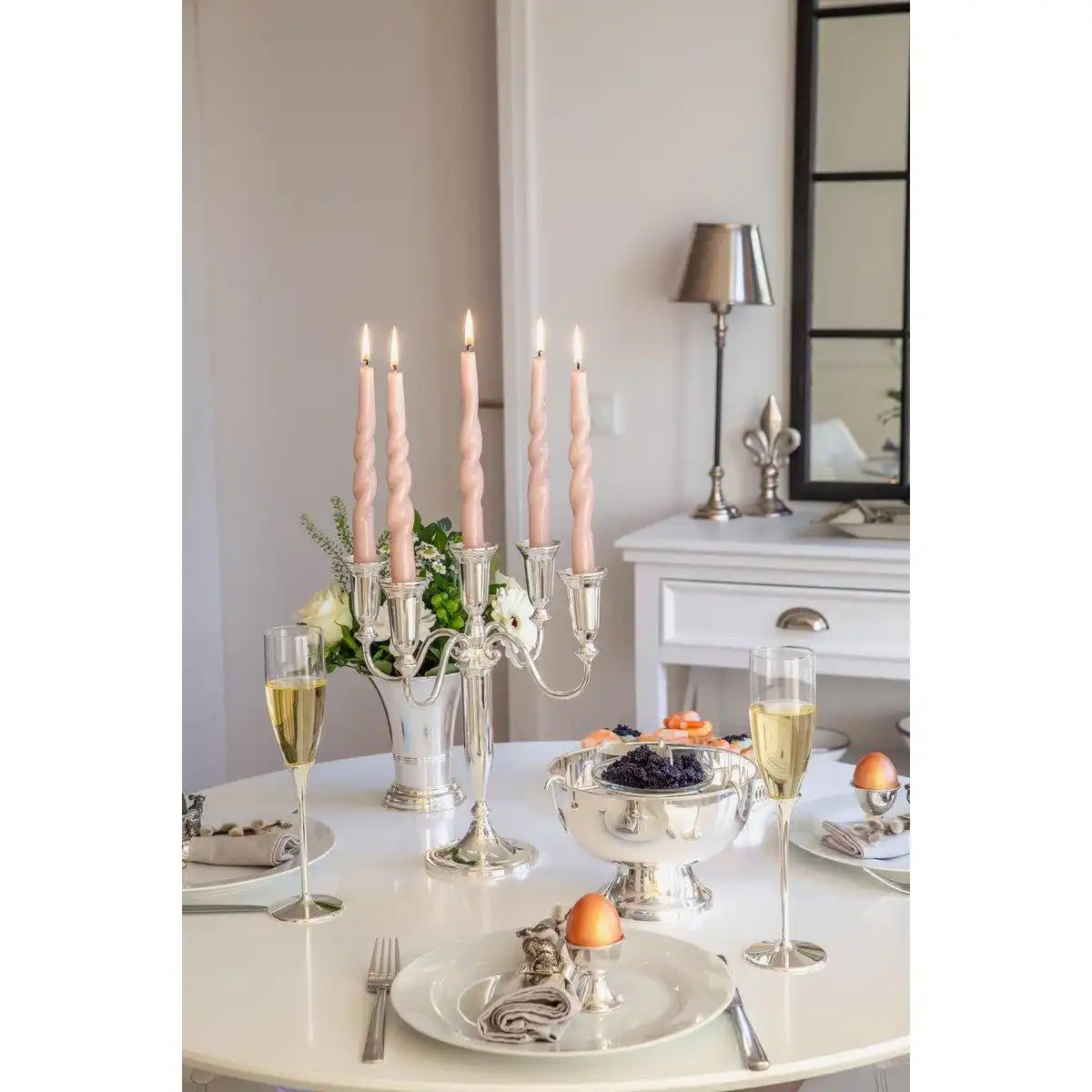 Kerzenleuchter Venezia 5-flammig für Stabkerzen edel versilbert 31 cm - HomeDesign Knaus