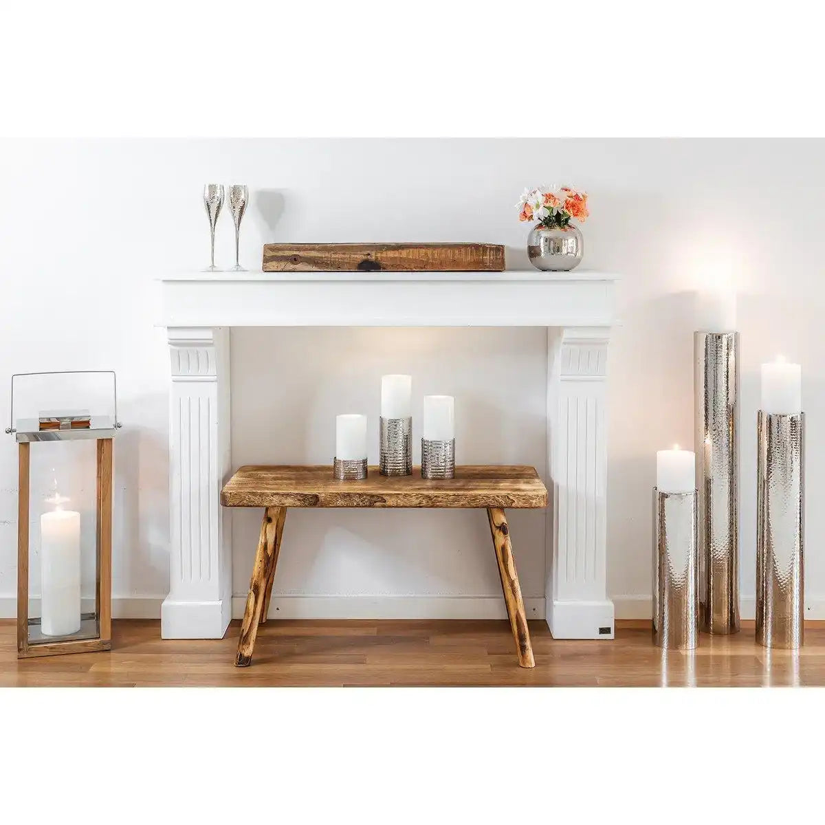 Kerzenständer Boston gehämmert Edelstahl glänzend vernickelt 40 cm - HomeDesign Knaus