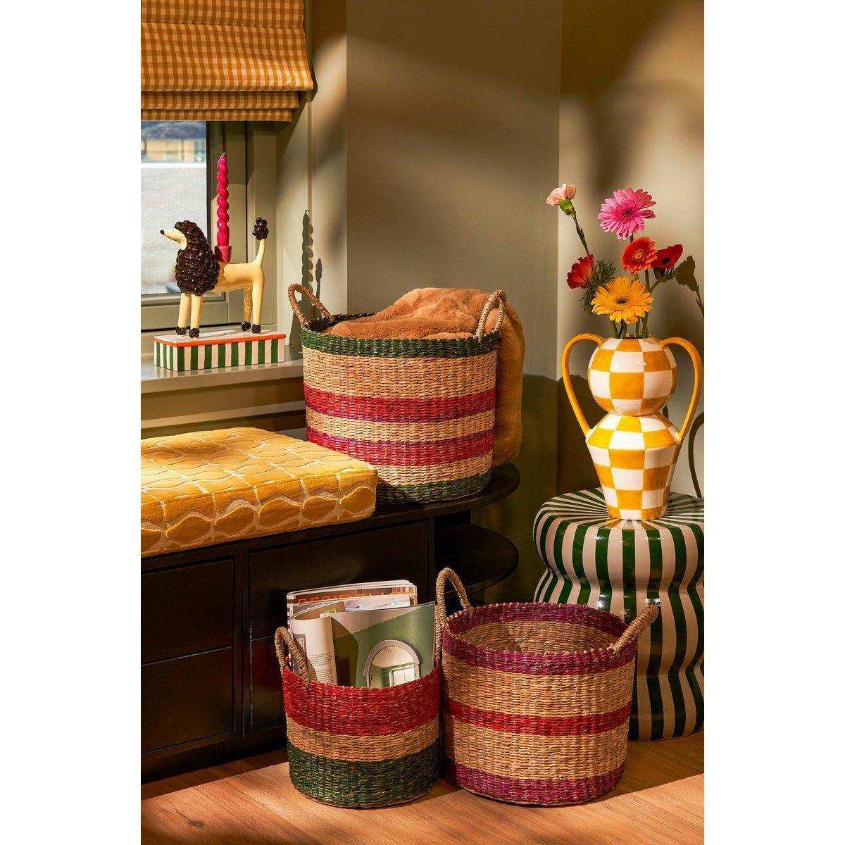 Korb – 3er-Set – H29 x Ø32 cm – Braun, Rot, Grün, Rosa - HomeDesign Knaus