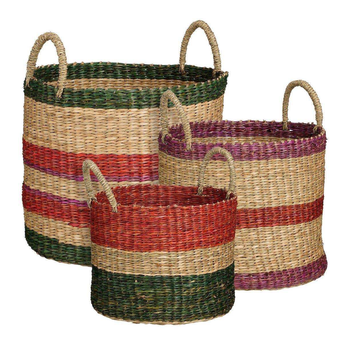 Korb – 3er-Set – H29 x Ø32 cm – Braun, Rot, Grün, Rosa - HomeDesign Knaus