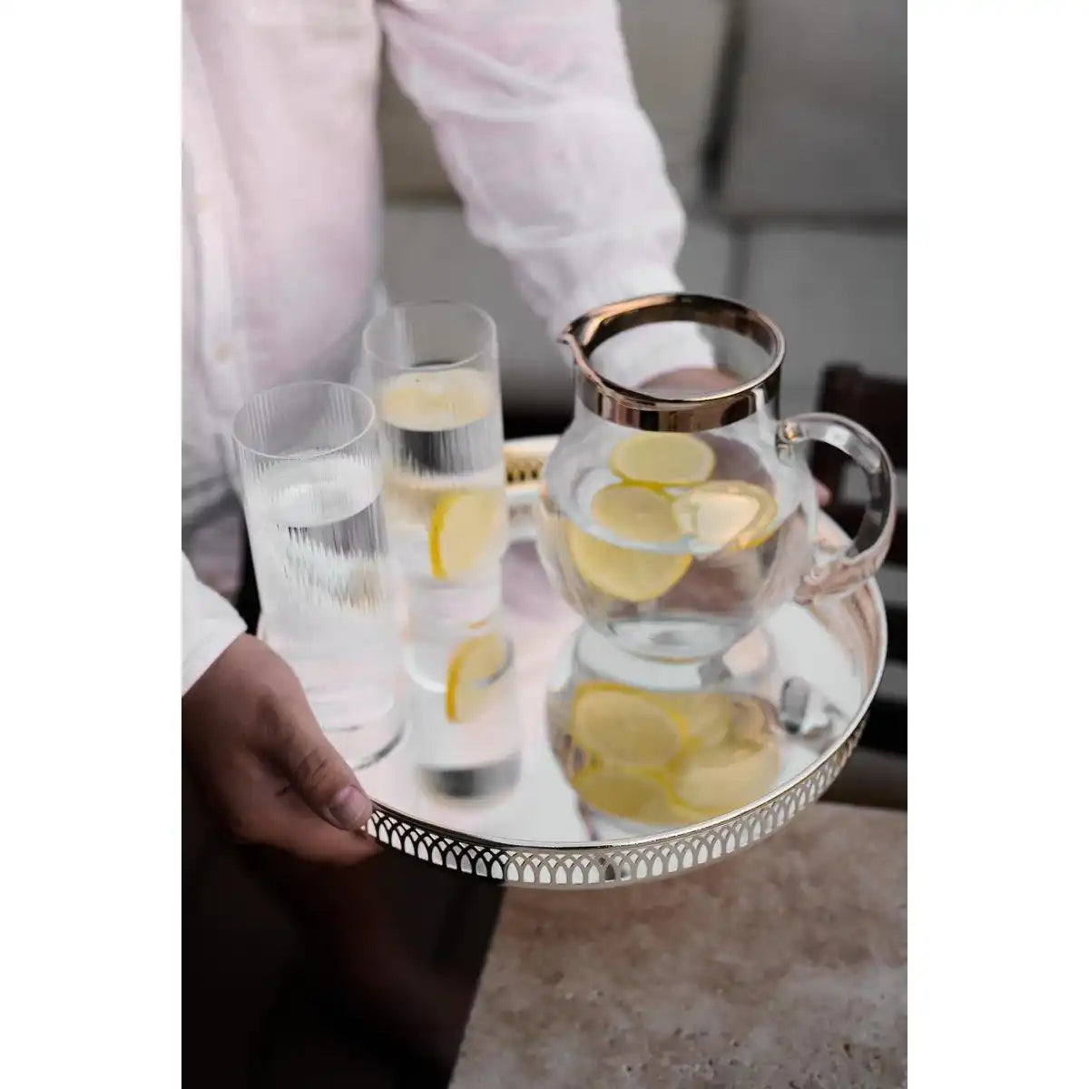 Krug Olivia, mundgeblasenes Kristallglas mit Platinrand Füllmenge 1,5 Liter - HomeDesign Knaus