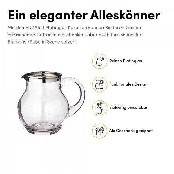 Krug Olivia, mundgeblasenes Kristallglas mit Platinrand Füllmenge 1,5 Liter - HomeDesign Knaus