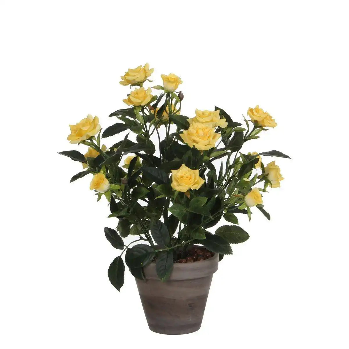 Künstliche Rosenstrauchpflanze im Stan-Blumentopf – H33 x Ø25 cm – Gelb - HomeDesign Knaus