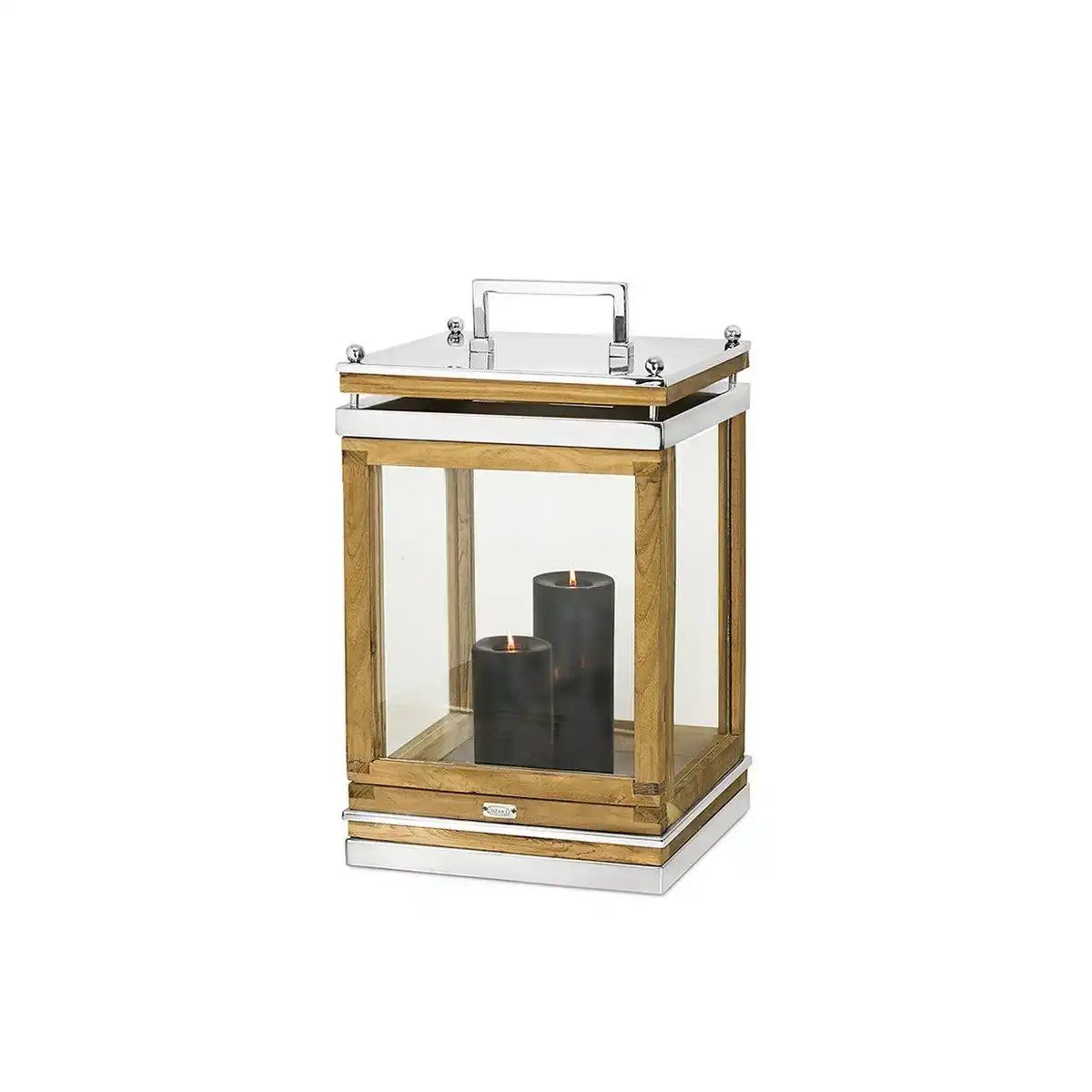 Laterne Huntsville mit Griff, Holz und Edelstahl glänzend vernickelt 49 cm - HomeDesign Knaus