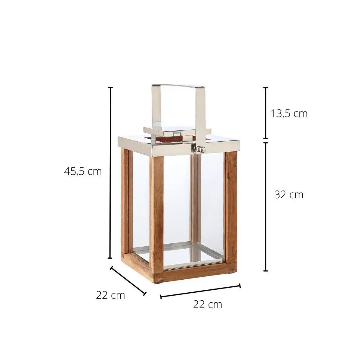 Laterne Windlicht Miami mit klappbarem Griff, Holz und Edelstahl glänzend vernickelt 45cm - HomeDesign Knaus