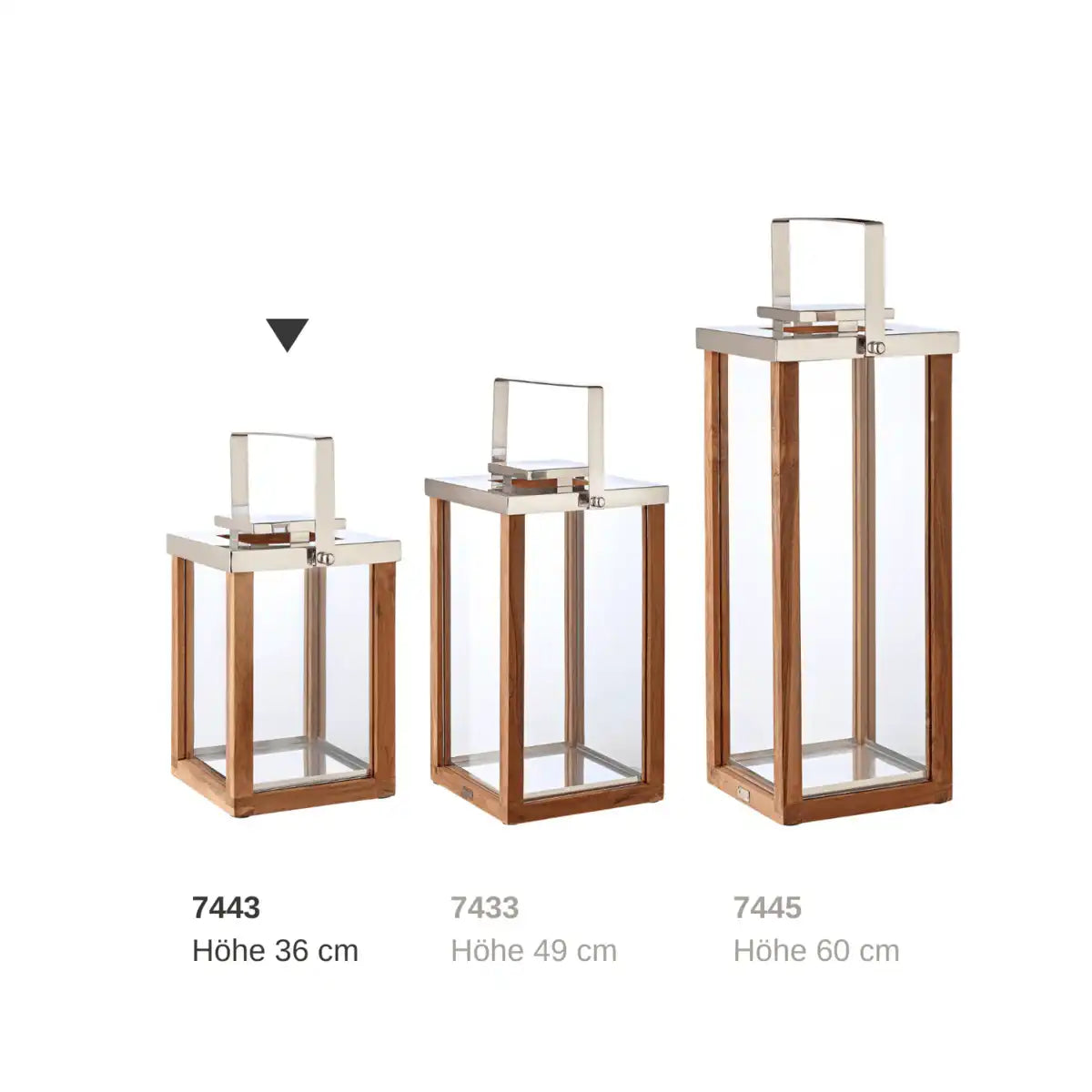 Laterne Windlicht Miami mit klappbarem Griff, Holz und Edelstahl glänzend vernickelt 45cm - HomeDesign Knaus