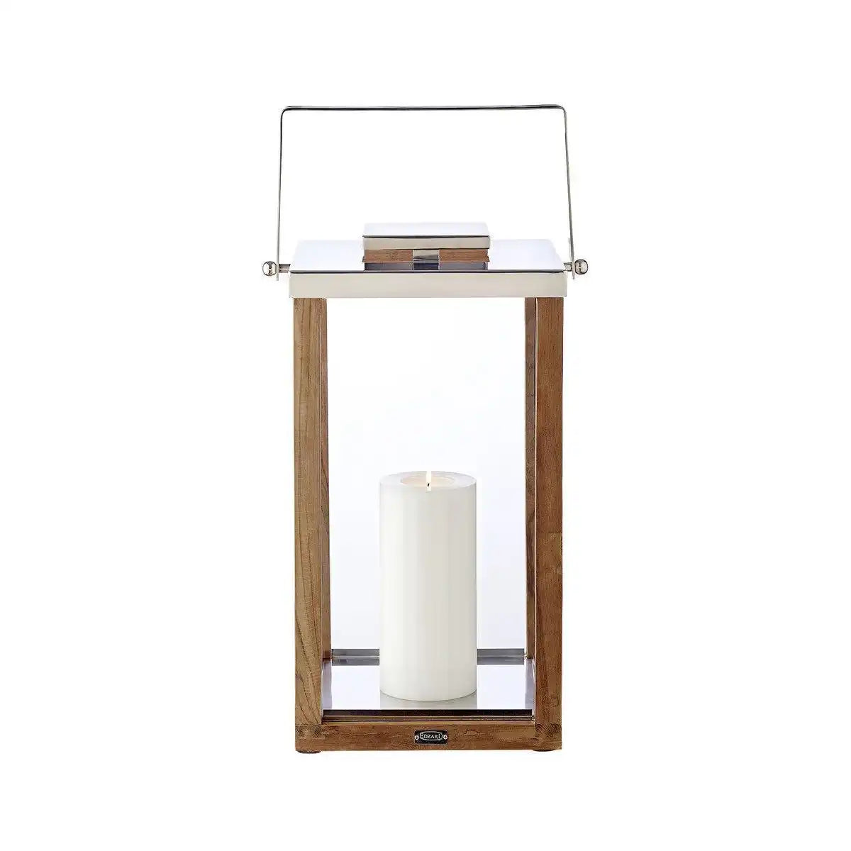 Laterne Windlicht Miami mit klappbarem Griff, Holz und Edelstahl glänzend vernickelt 61,5 cm - HomeDesign Knaus