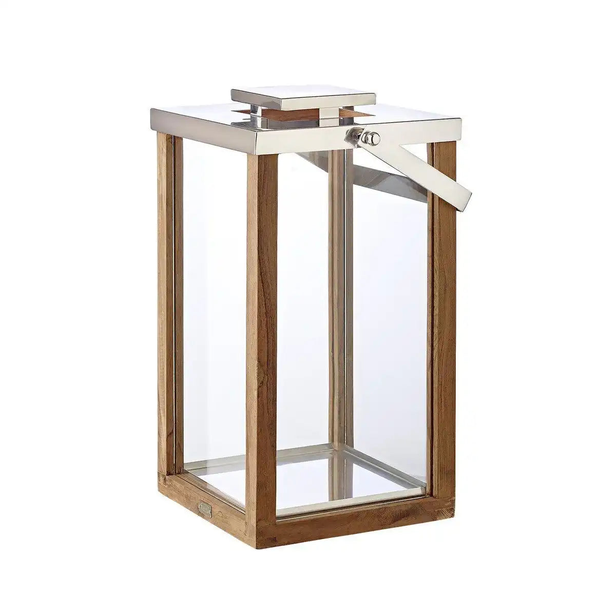 Laterne Windlicht Miami mit klappbarem Griff, Holz und Edelstahl glänzend vernickelt 61,5 cm - HomeDesign Knaus