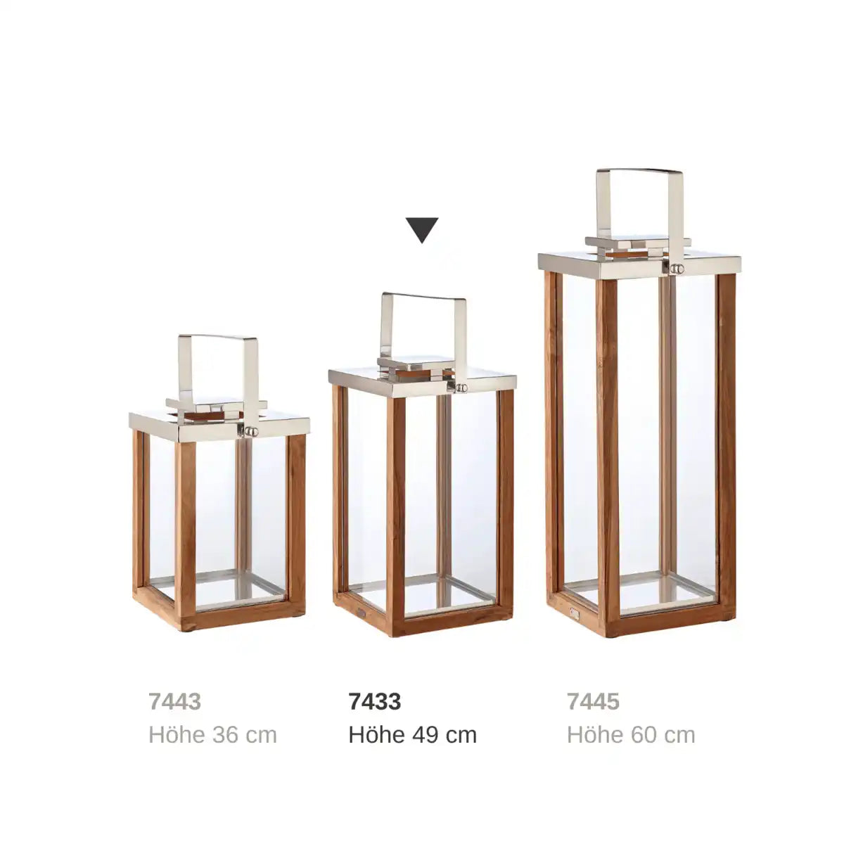 Laterne Windlicht Miami mit klappbarem Griff, Holz und Edelstahl glänzend vernickelt 61,5 cm - HomeDesign Knaus