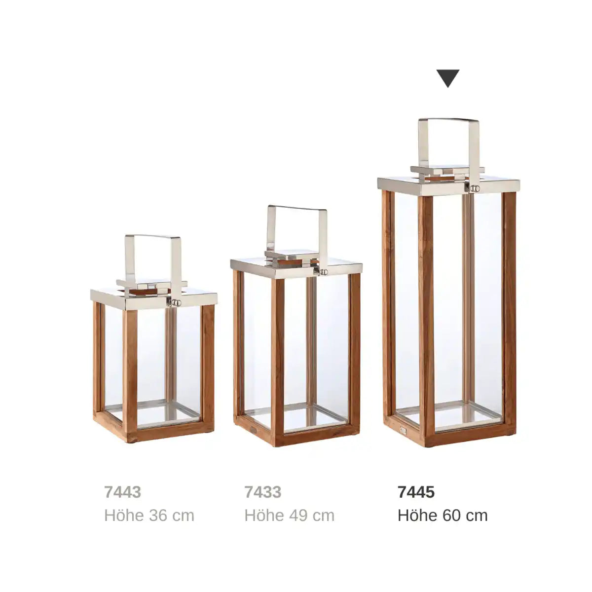 Laterne Windlicht Miami mit klappbarem Griff, Holz und Edelstahl glänzend vernickelt 70 cm - HomeDesign Knaus