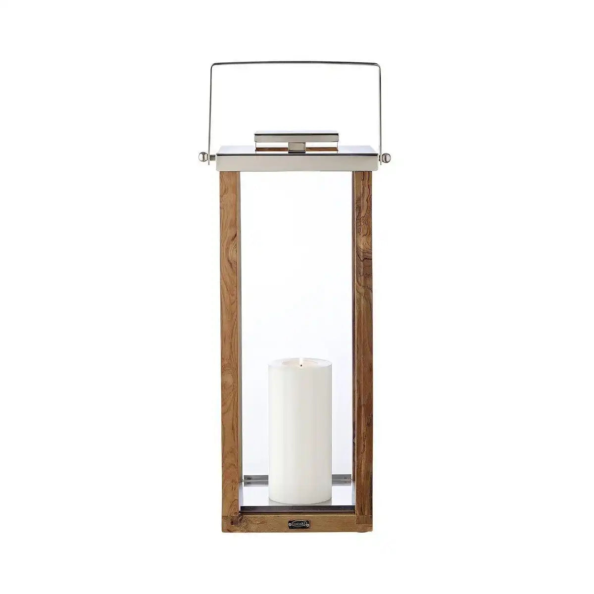 Laterne Windlicht Miami mit klappbarem Griff, Holz und Edelstahl glänzend vernickelt 70 cm - HomeDesign Knaus