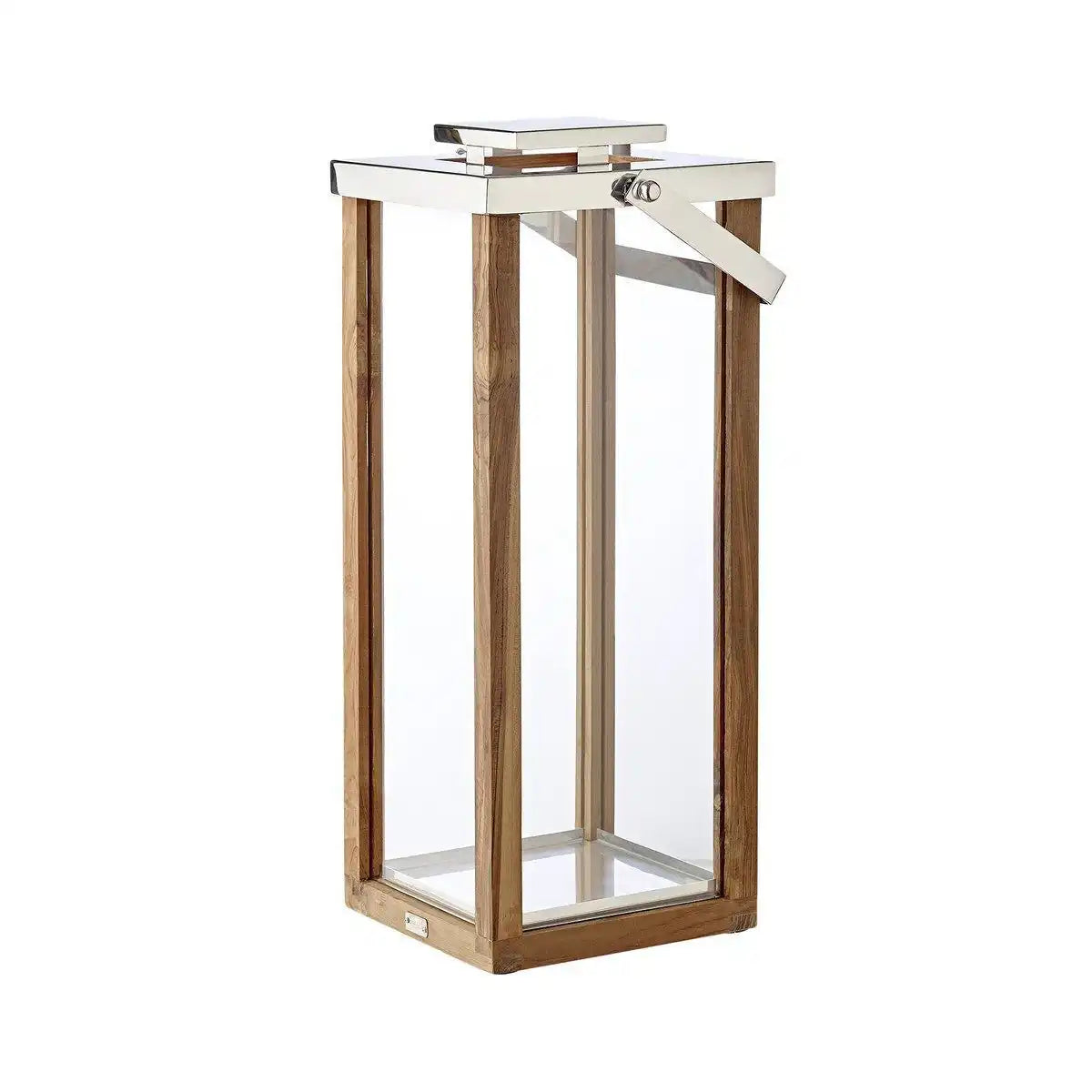 Laterne Windlicht Miami mit klappbarem Griff, Holz und Edelstahl glänzend vernickelt 70 cm - HomeDesign Knaus