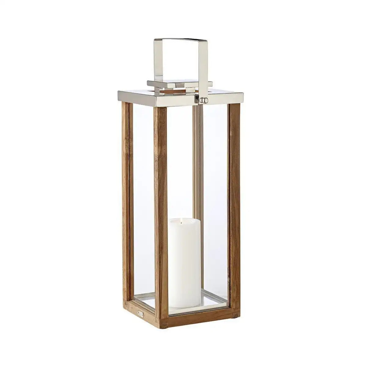 Laterne Windlicht Miami mit klappbarem Griff, Holz und Edelstahl glänzend vernickelt 70 cm - HomeDesign Knaus