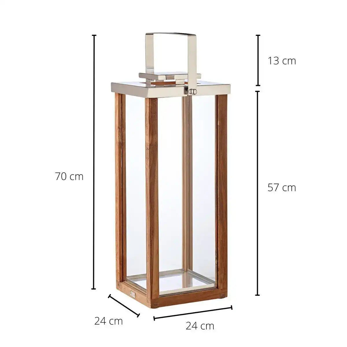 Laterne Windlicht Miami mit klappbarem Griff, Holz und Edelstahl glänzend vernickelt 70 cm - HomeDesign Knaus