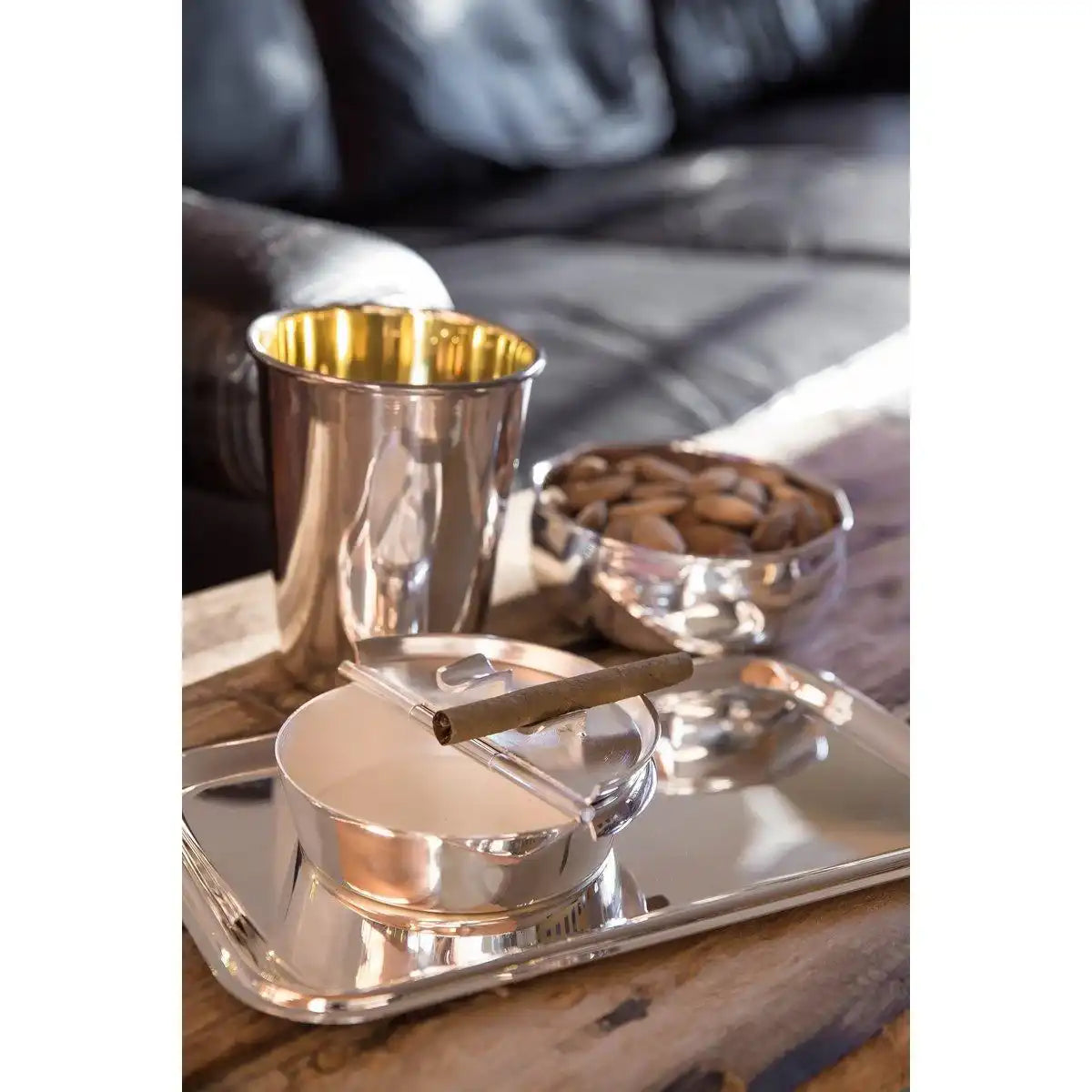 Luxus Klapp Aschenbecher Ascher Herald mit Wappen schwerversilbert - HomeDesign Knaus