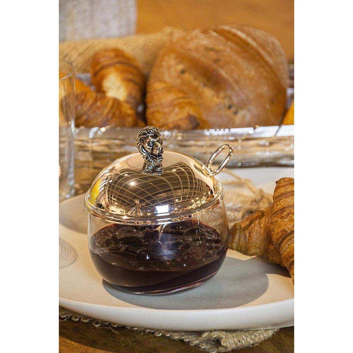 Marmeladenglas Löwe mit Untersetzer und Löffel, edel versilbert - HomeDesign Knaus