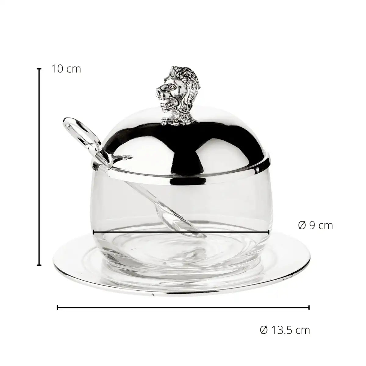 Marmeladenglas Löwe mit Untersetzer und Löffel, edel versilbert - HomeDesign Knaus