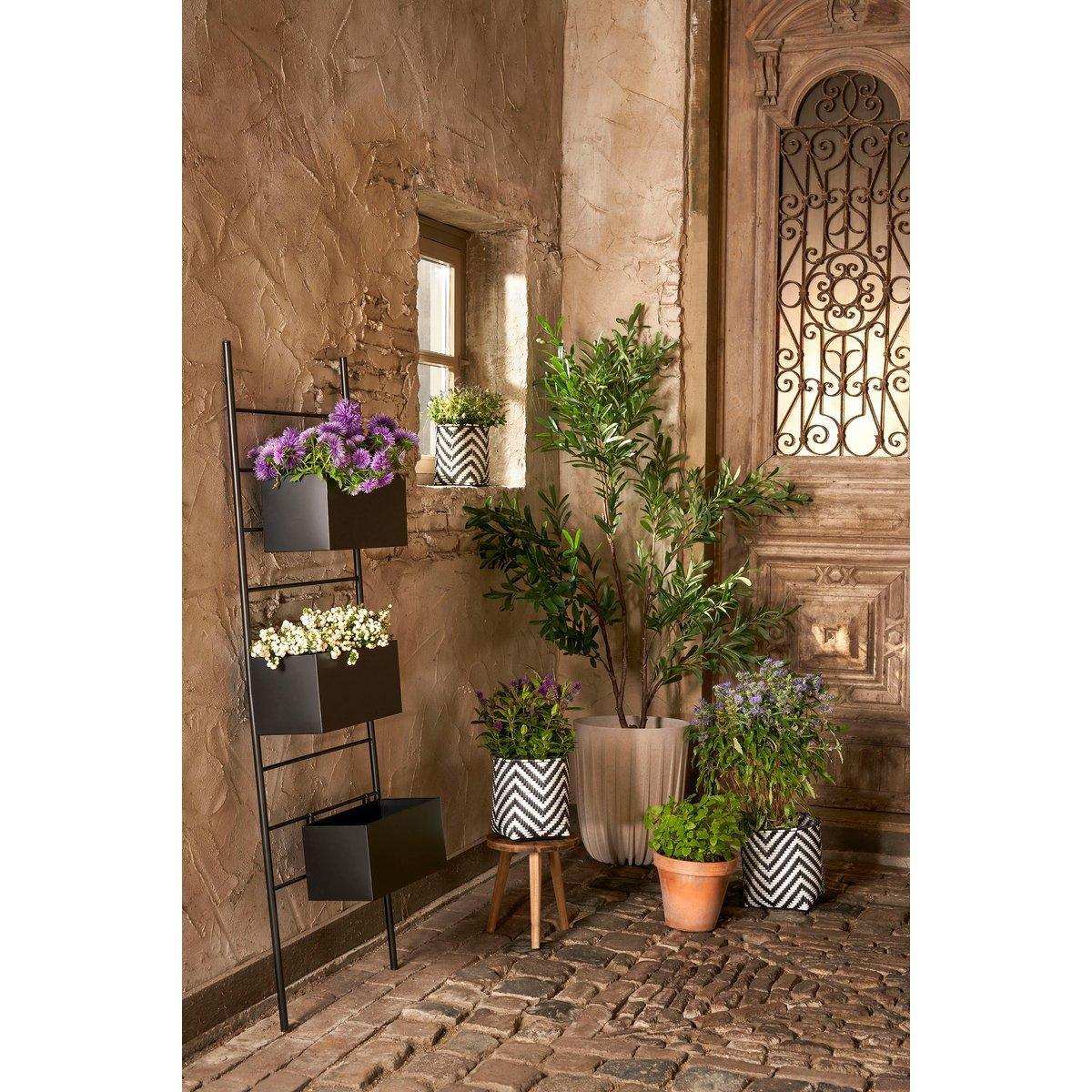 Merlijn Outdoor-Pflanzkorb – 3er-Set – H26 x Ø24 cm – recycelter Kunststoff – Schwarz, Weiß - HomeDesign Knaus