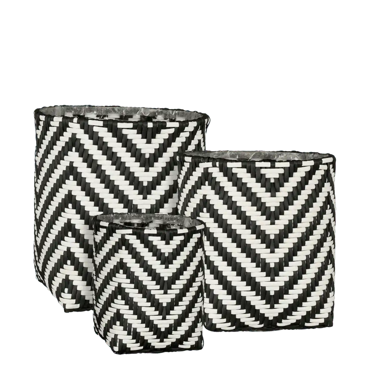 Merlijn Outdoor-Pflanzkorb – 3er-Set – H26 x Ø24 cm – recycelter Kunststoff – Schwarz, Weiß - HomeDesign Knaus