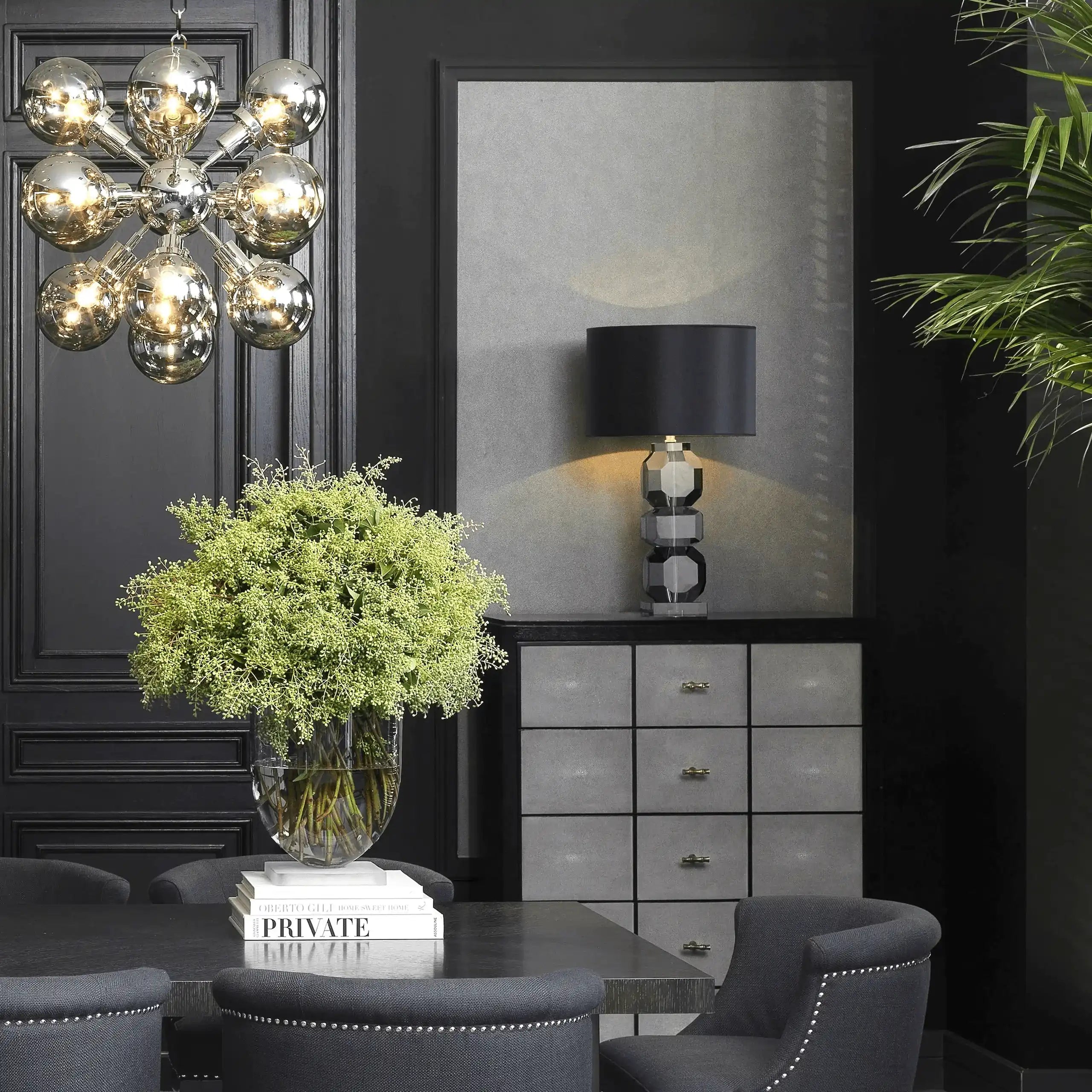 Morninggton Rauchkristallglas Tischleuchte schwarzem Schirm - HomeDesign Knaus