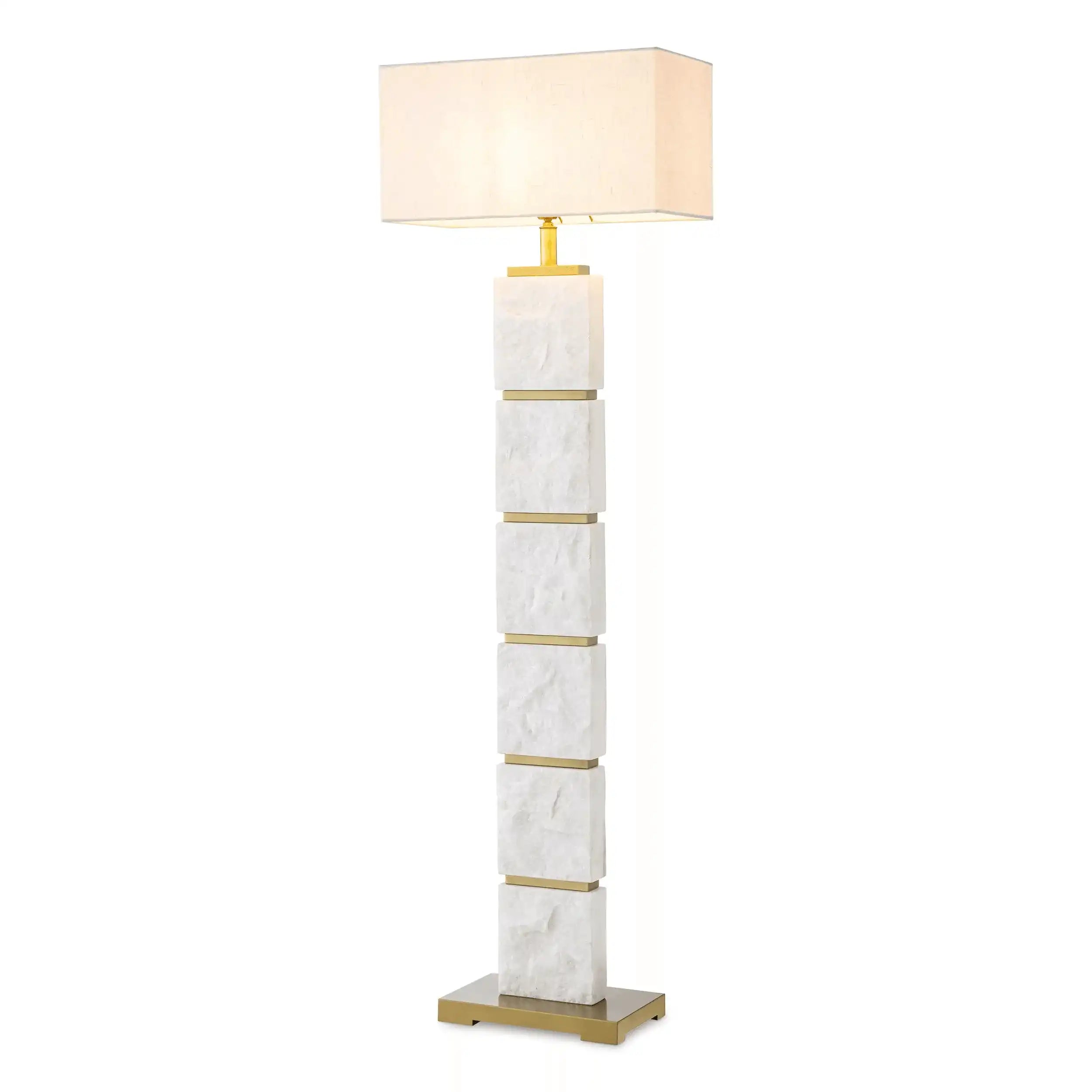 Newton Stehleuchte Antik-Messing-Finish weisser Marmor Handarbeit - HomeDesign Knaus