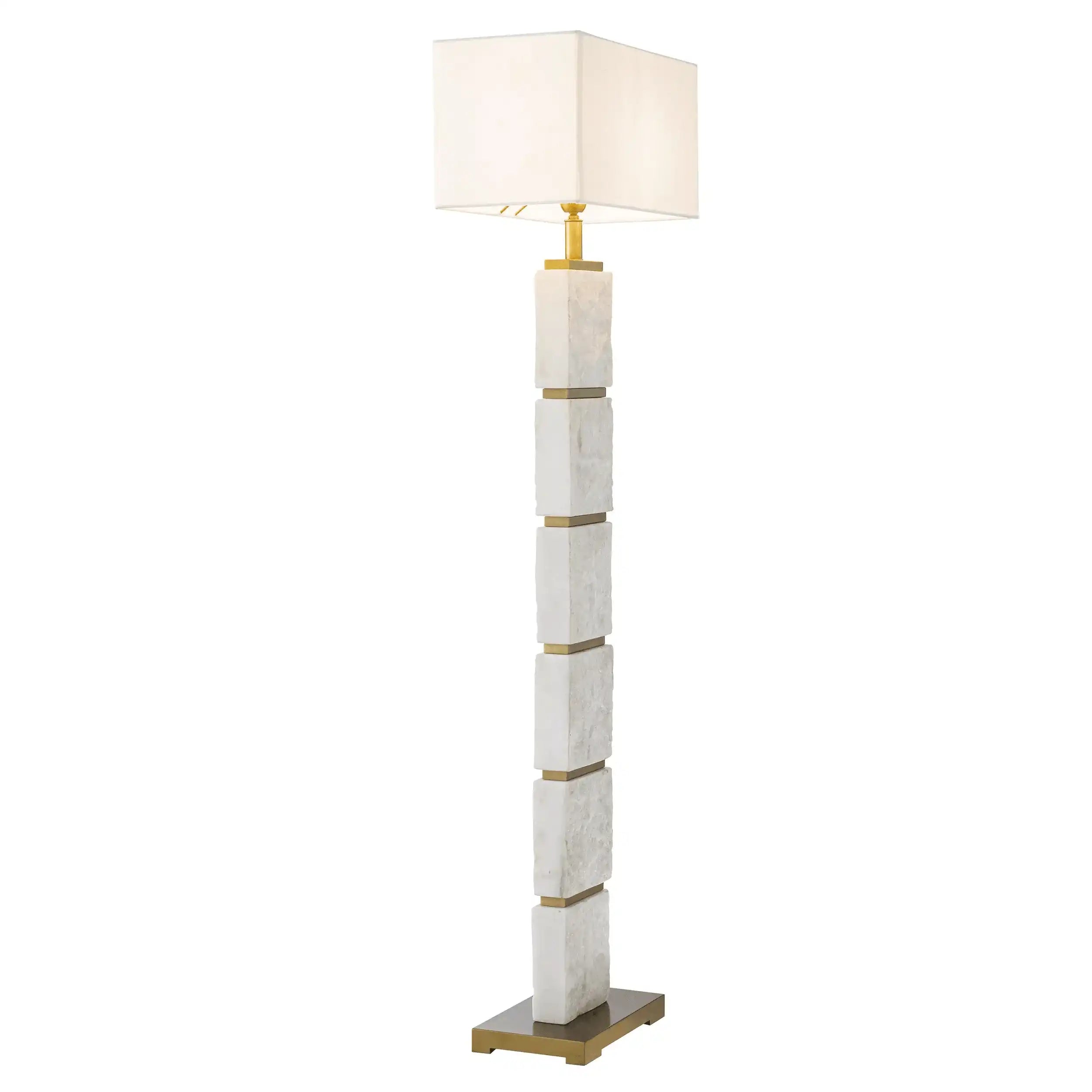 Newton Stehleuchte Antik-Messing-Finish weisser Marmor Handarbeit - HomeDesign Knaus