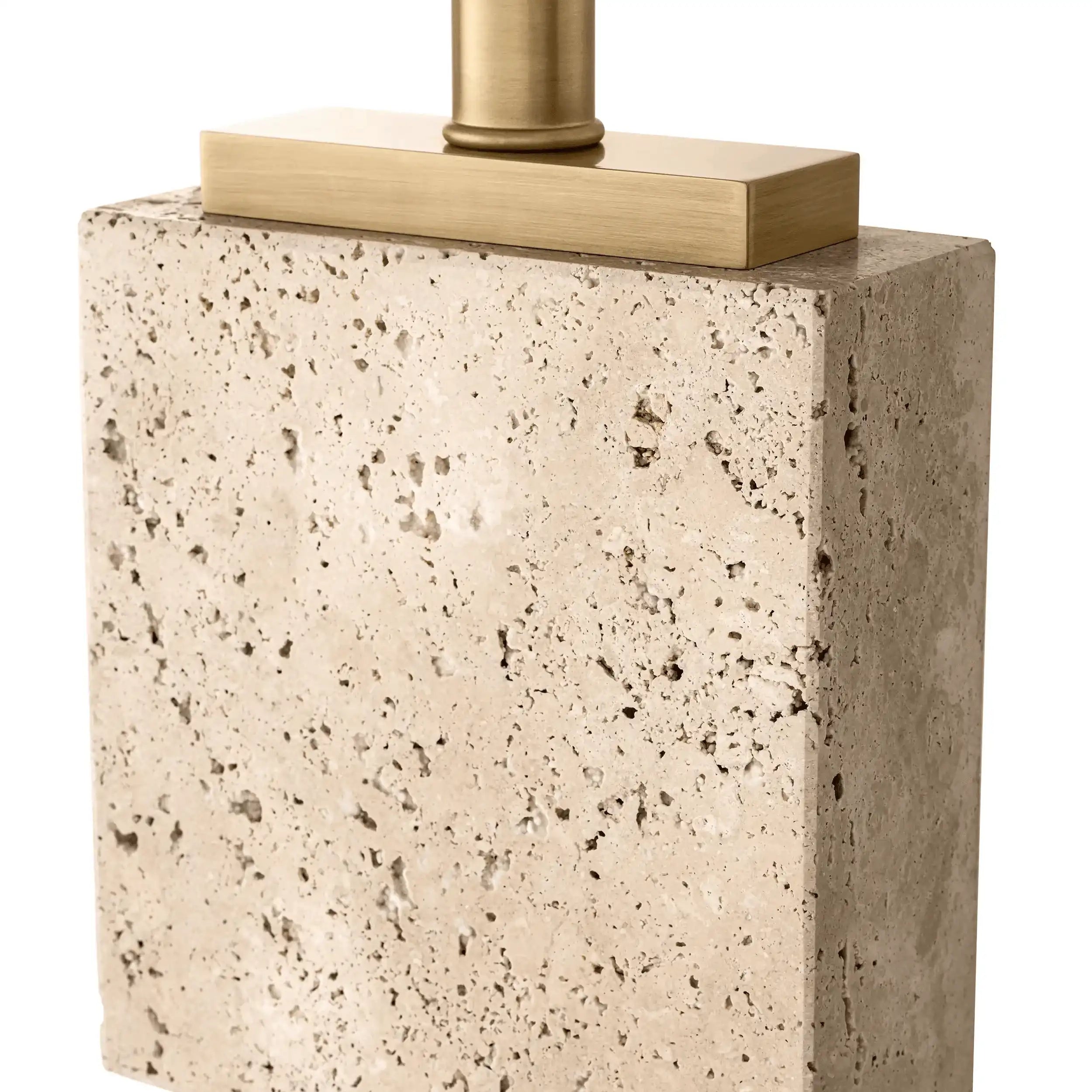 Newton Stehleuchte Travertin Antik Messingfinish Handarbeit - HomeDesign Knaus